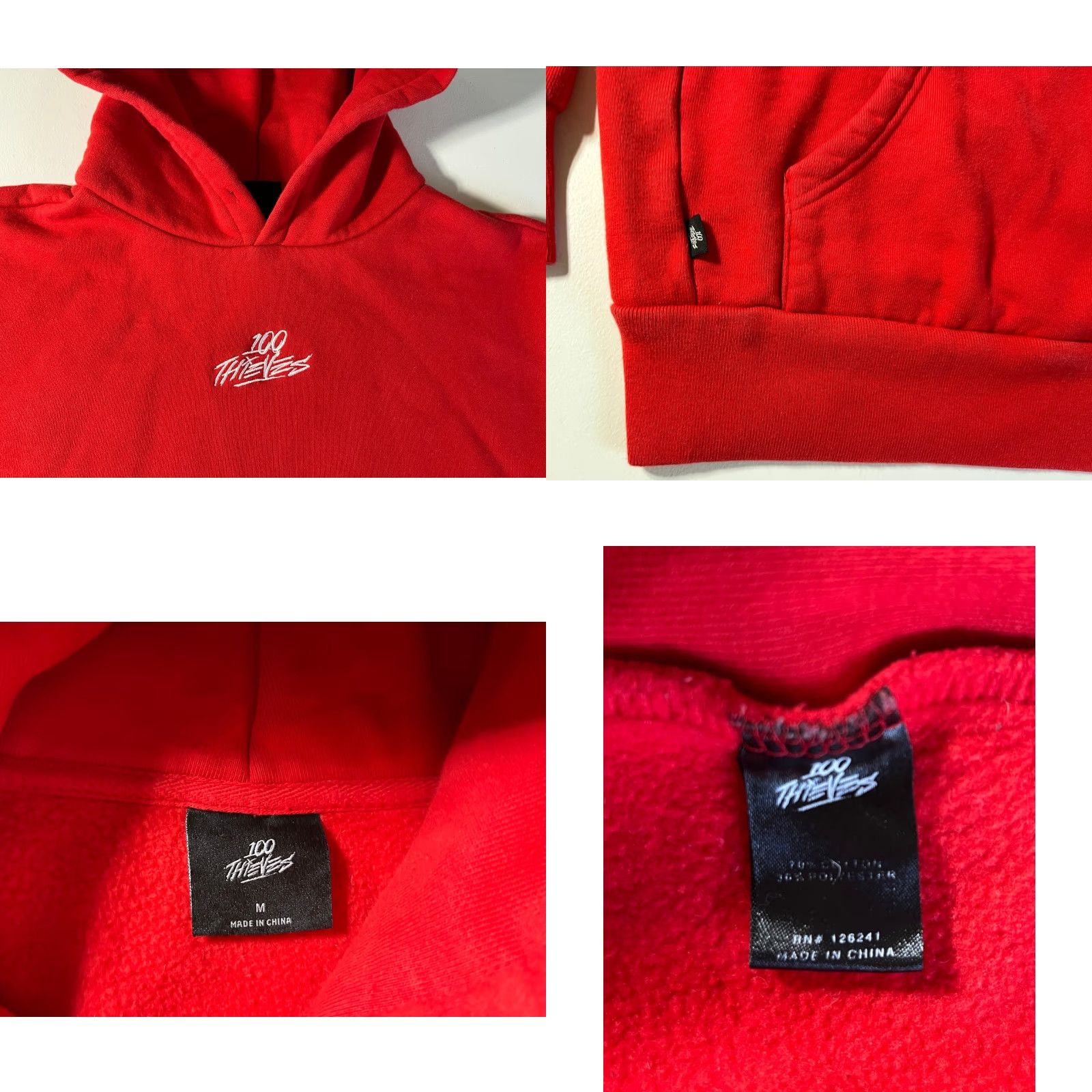 100 Thieves 100 Thieves Hoodie Mens Classic Red Regular Size M Logo Hooded Streetwear, Pullover, Fleece Cotton, 90s/City Hip Hop Theme Size US M / EU 48-50 / 2 - 8 Thumbnail