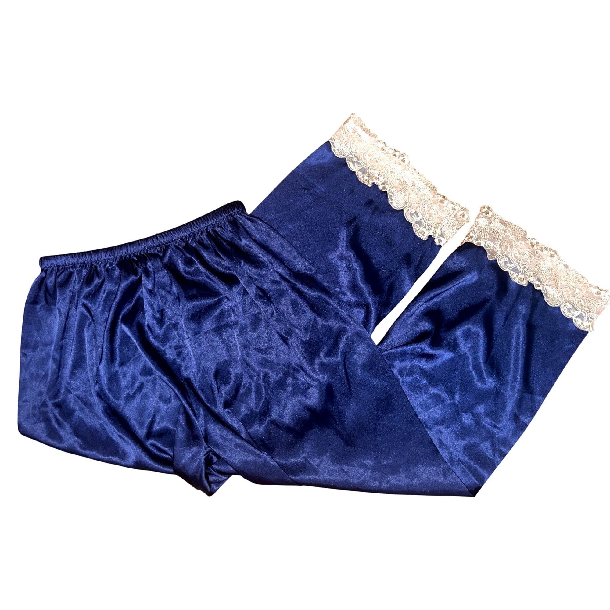 Other CCC Vintage Blue Satin Pajama Pants Delicate Floral Lace Tri Size 27" / US 4 / IT 40 - 3 Thumbnail