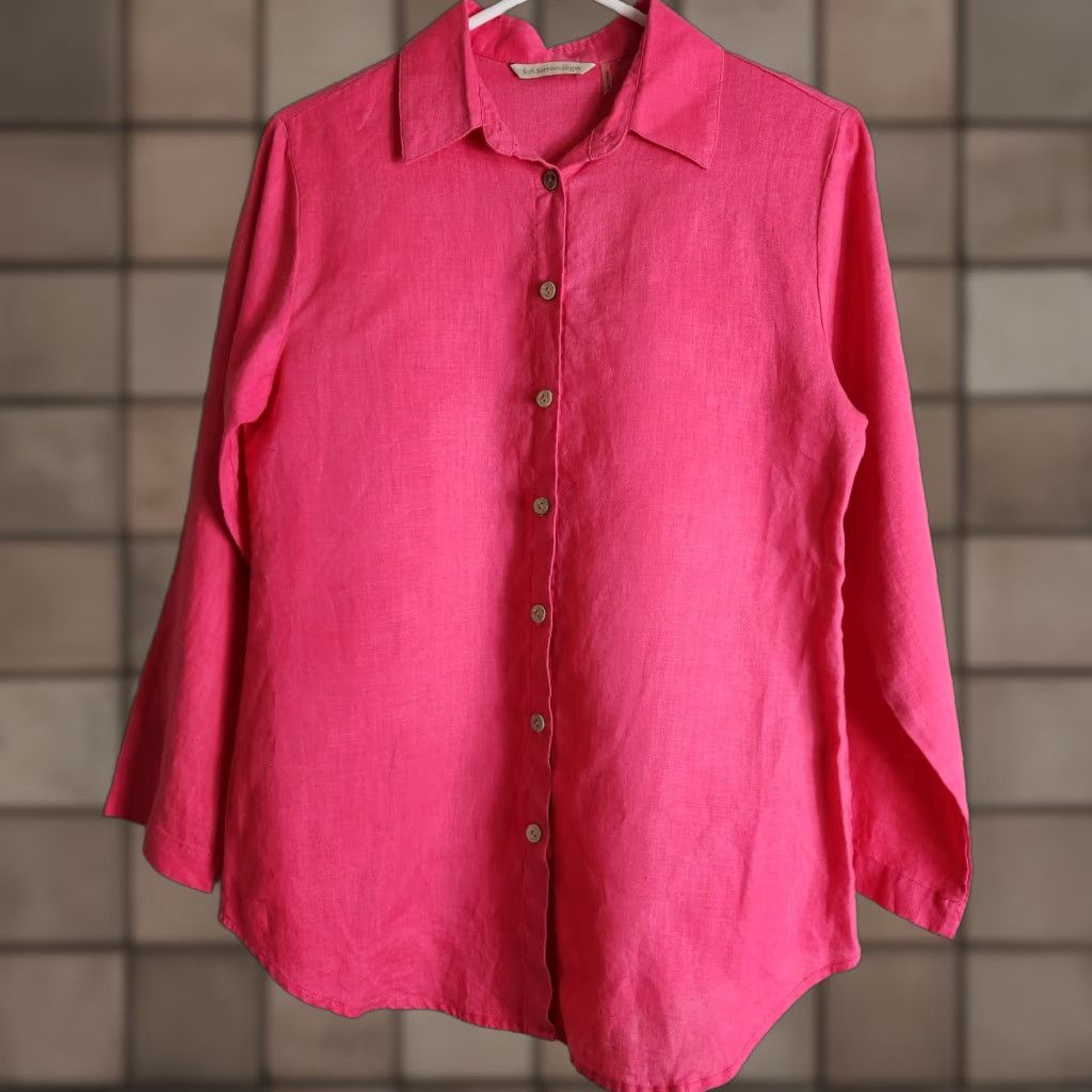 Soft Surroundings Soft Surroundings Shirt Womens Linen Pink Tunic-Size M Long Sleeve Buttonfront Collared Beach, Travel, Vacation 100% Linen Womens Mens? Size M / US 6-8 / IT 42-44 - 1 Thumbnail
