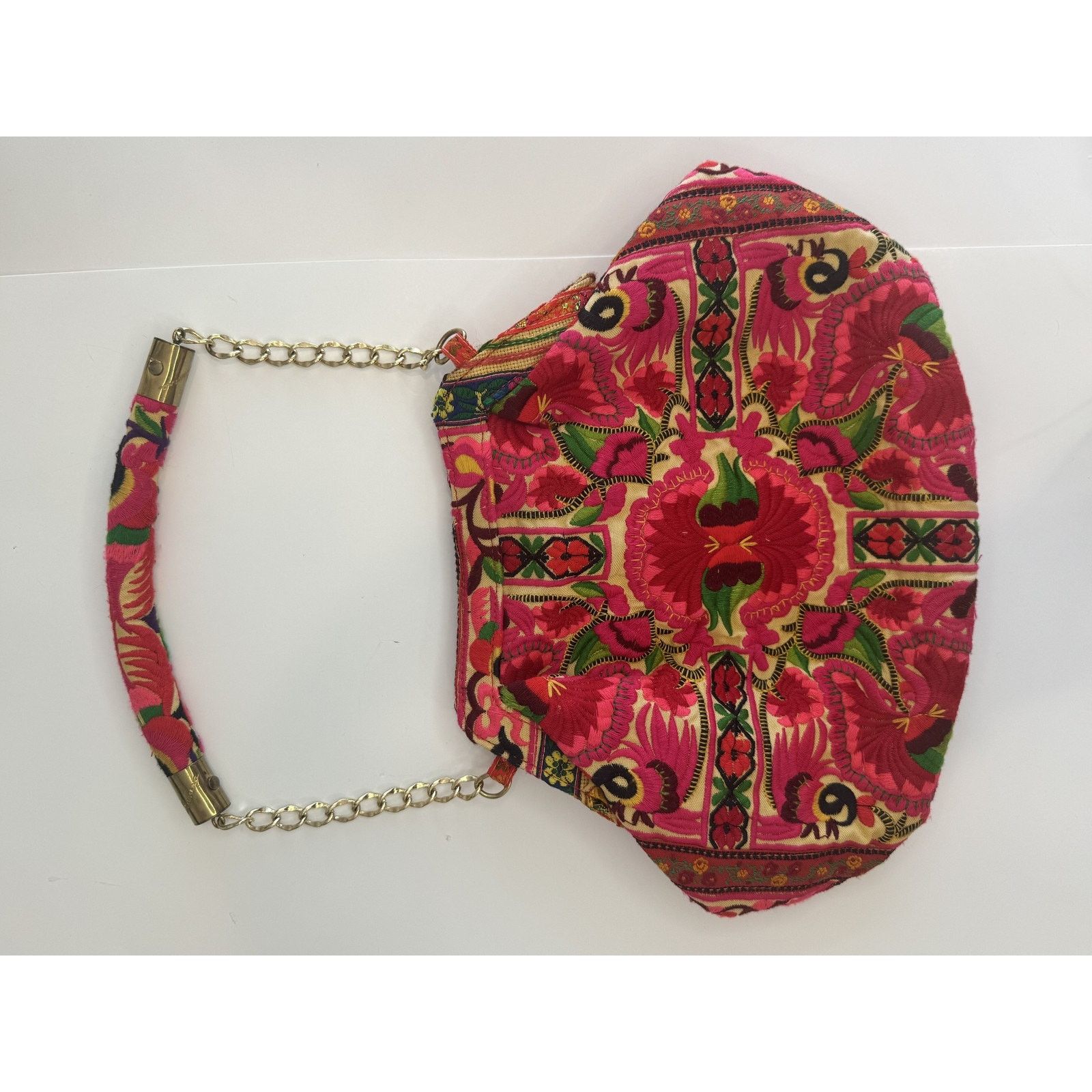 Tory Burch Blumera Clutch Pink Red Embroidered Floral Gold Chain Purse Size ONE SIZE - 6 Thumbnail