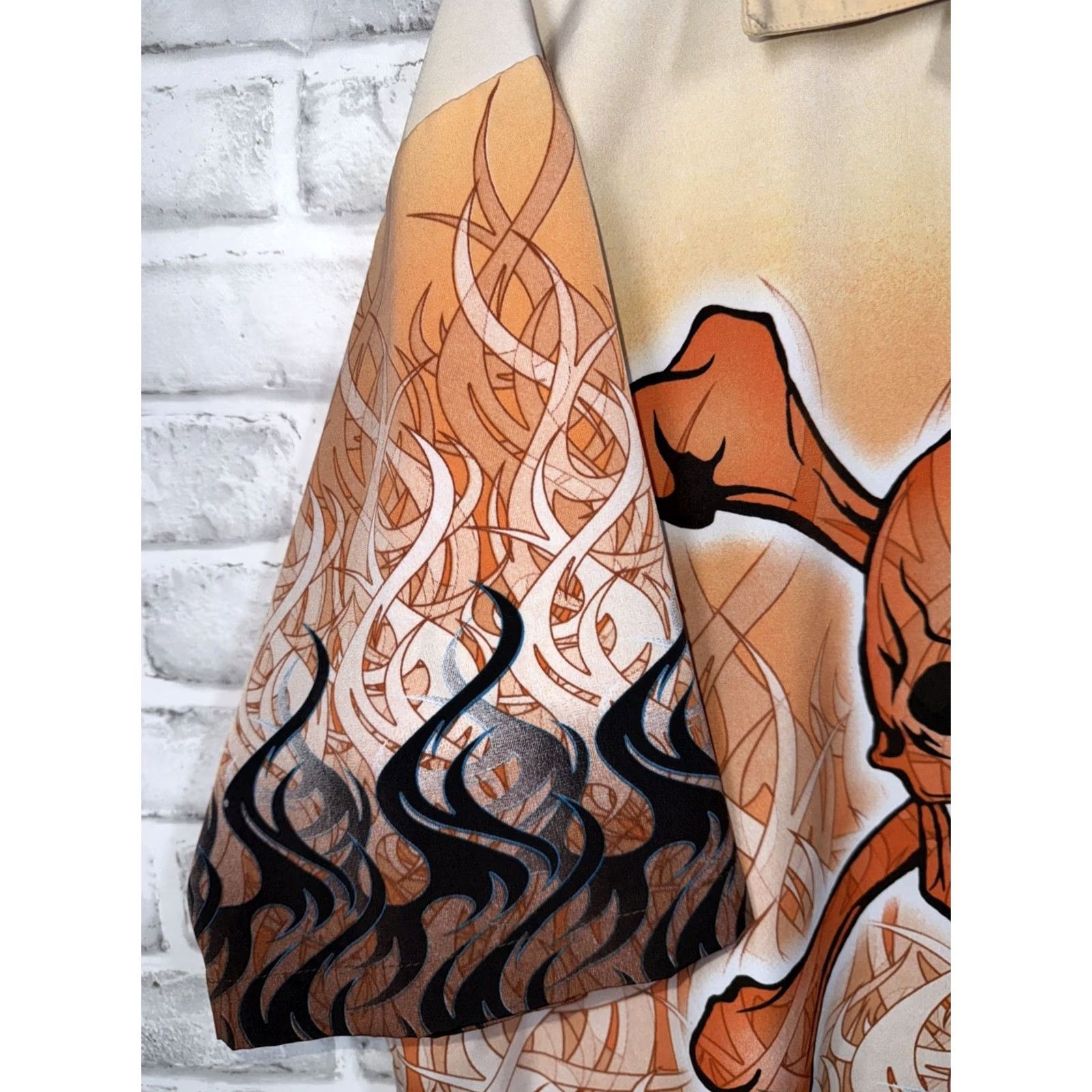 Vintage DRAGONFLY ROADHOUSE Shirt Mens XL Orange Skull Flames Short Sleeve Button-Up Size US XL / EU 56 / 4 - 7 Thumbnail