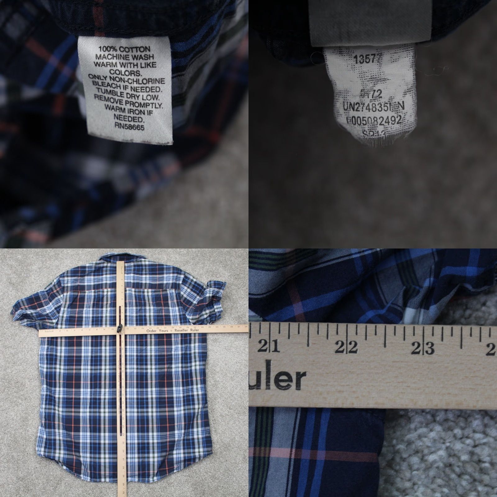 Vintage 14th & Union Shirt Men Large Blue Plaid Non Iron Short Sleeve Cotton Button Down Size US L / EU 52-54 / 3 - 8 Thumbnail