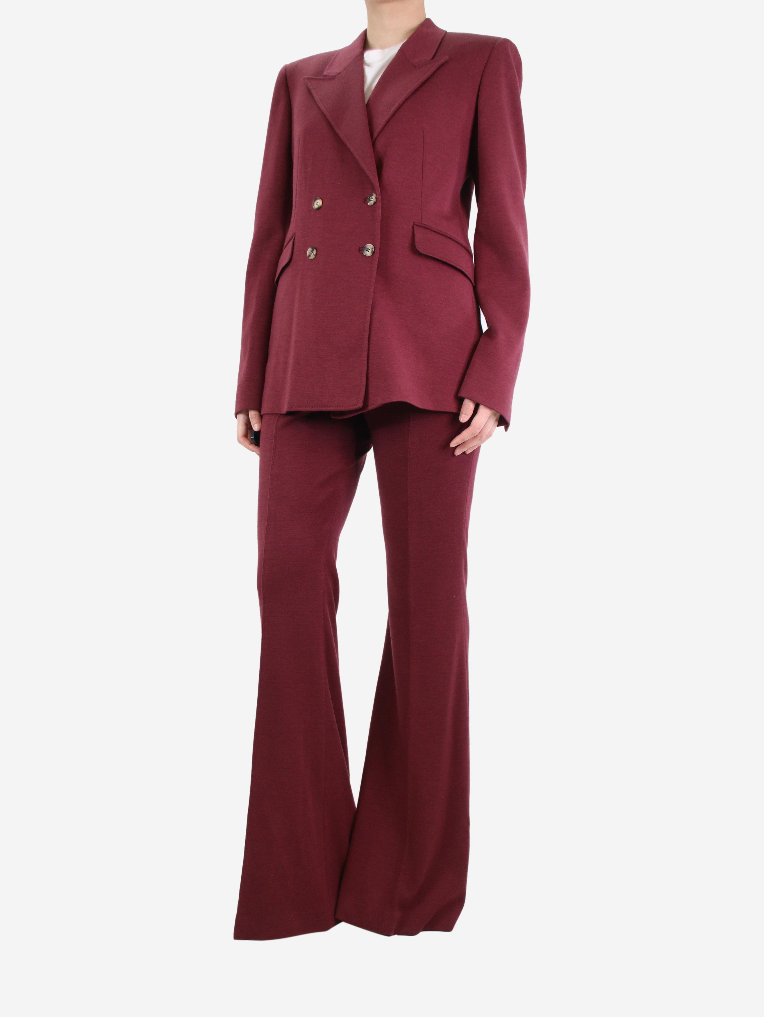 image of Gabriela Hearst Burgundy Blazer And Trousers Set - Size Uk 10, Women's
