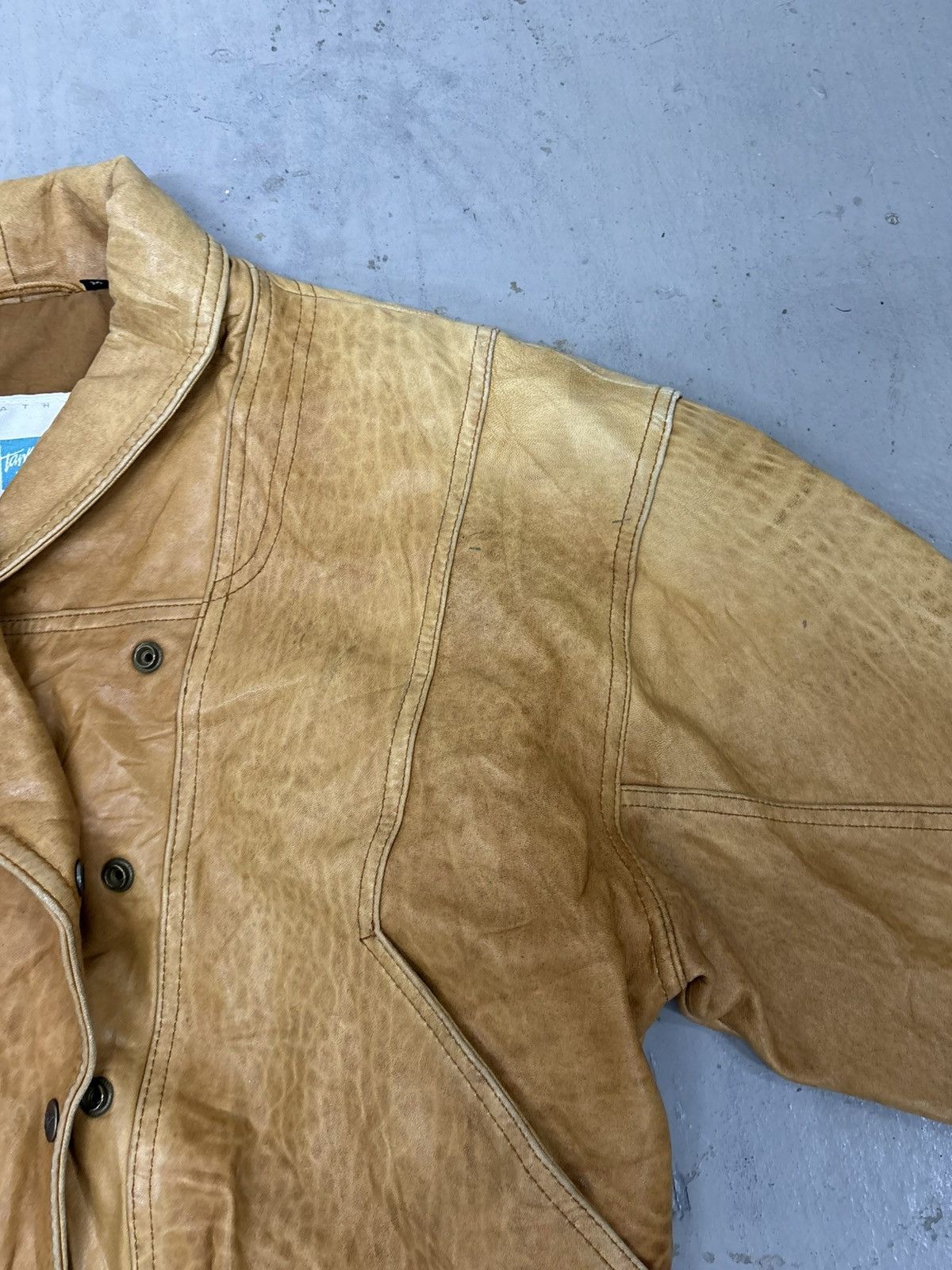 Rare Vintage 80s Patina Leather Bomber Jacket Double Collar