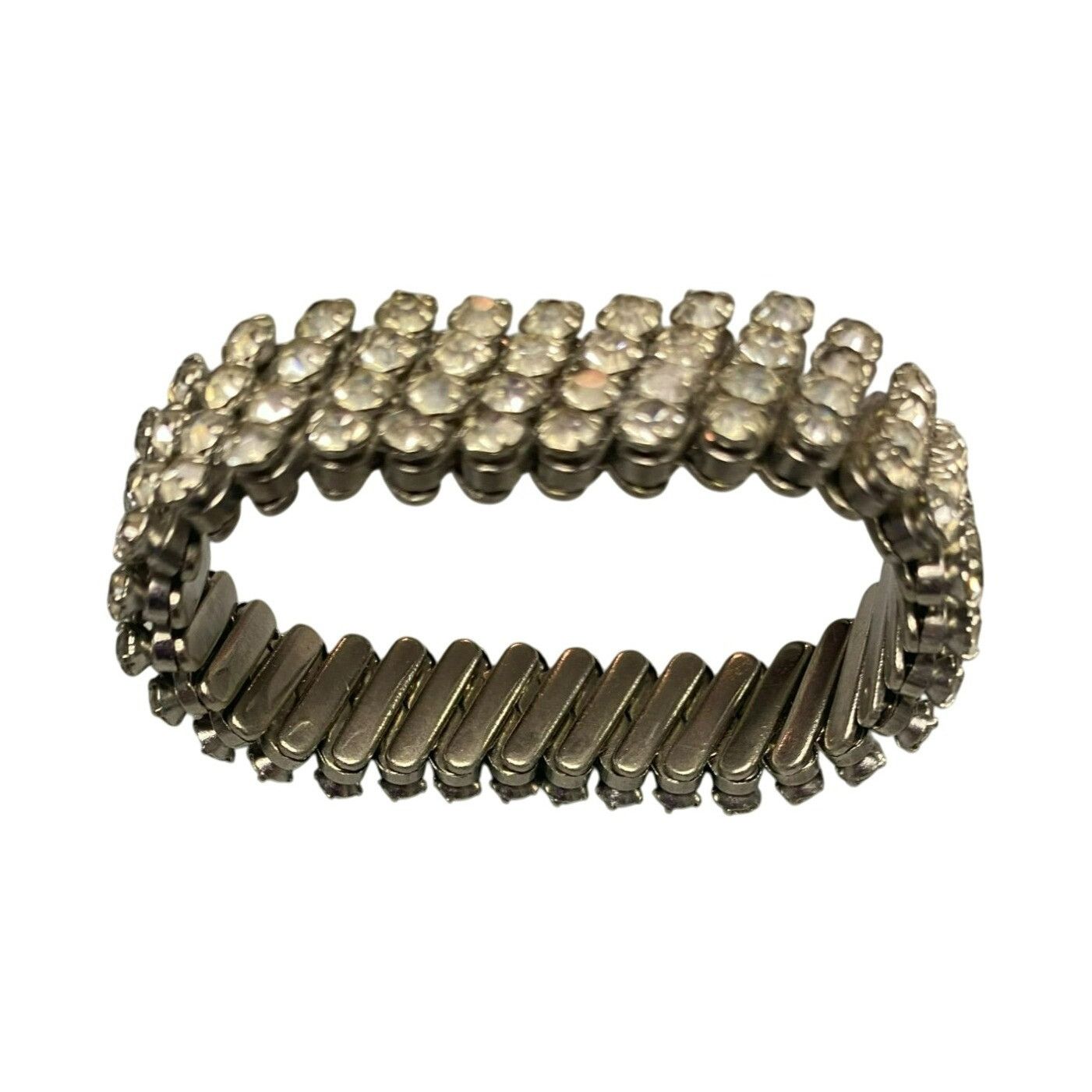 Other Vintage Rhinestone Stretch Bracelet 3-Row Design Silver Tone Size ONE SIZE - 3 Thumbnail