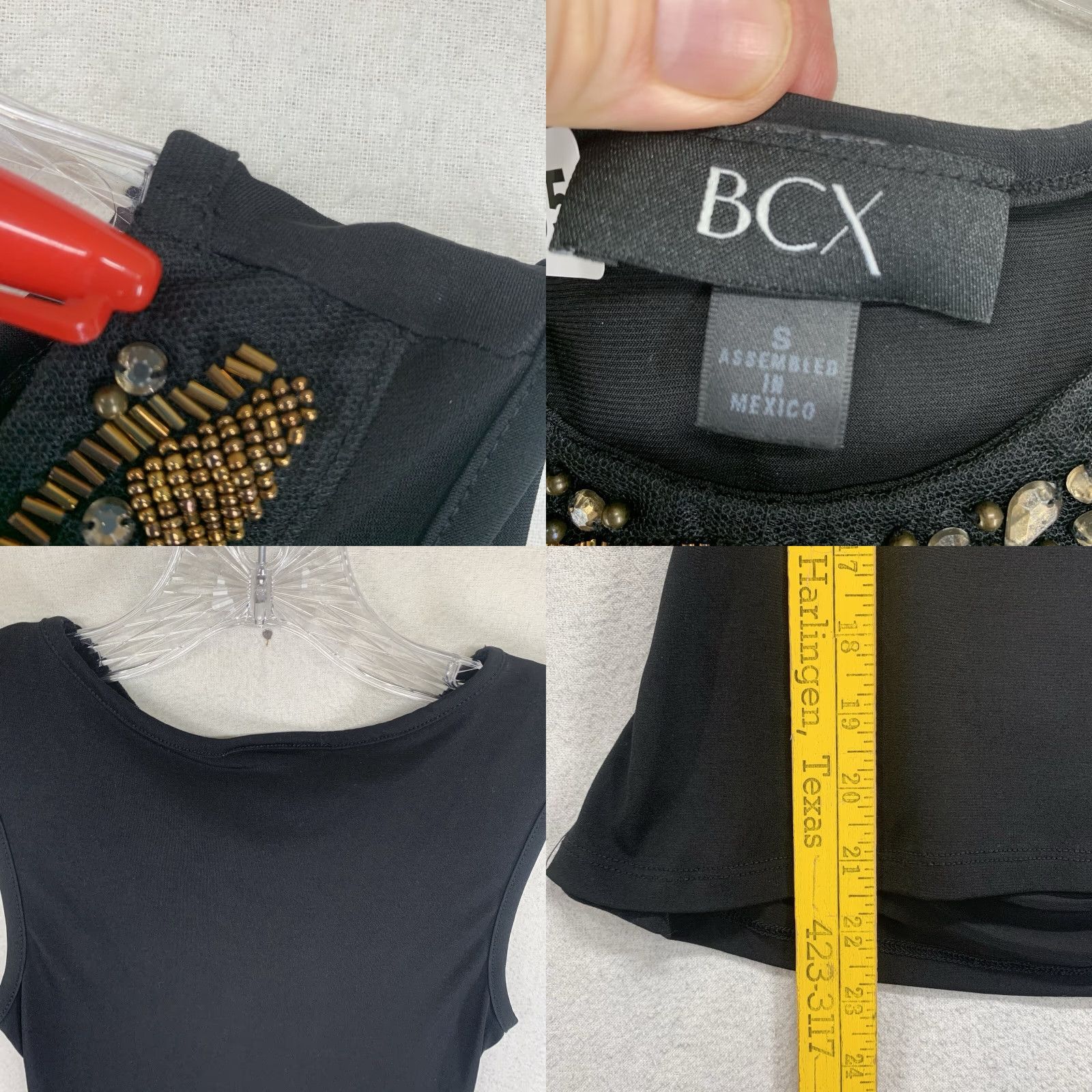 Vintage BCX Tank Top Women Black Small Beaded Sequin Embellished Round Neck Sleeveless Lightweight Pullover Casual Party/Cocktail Size S / US 4 / IT 40 - 8 Thumbnail