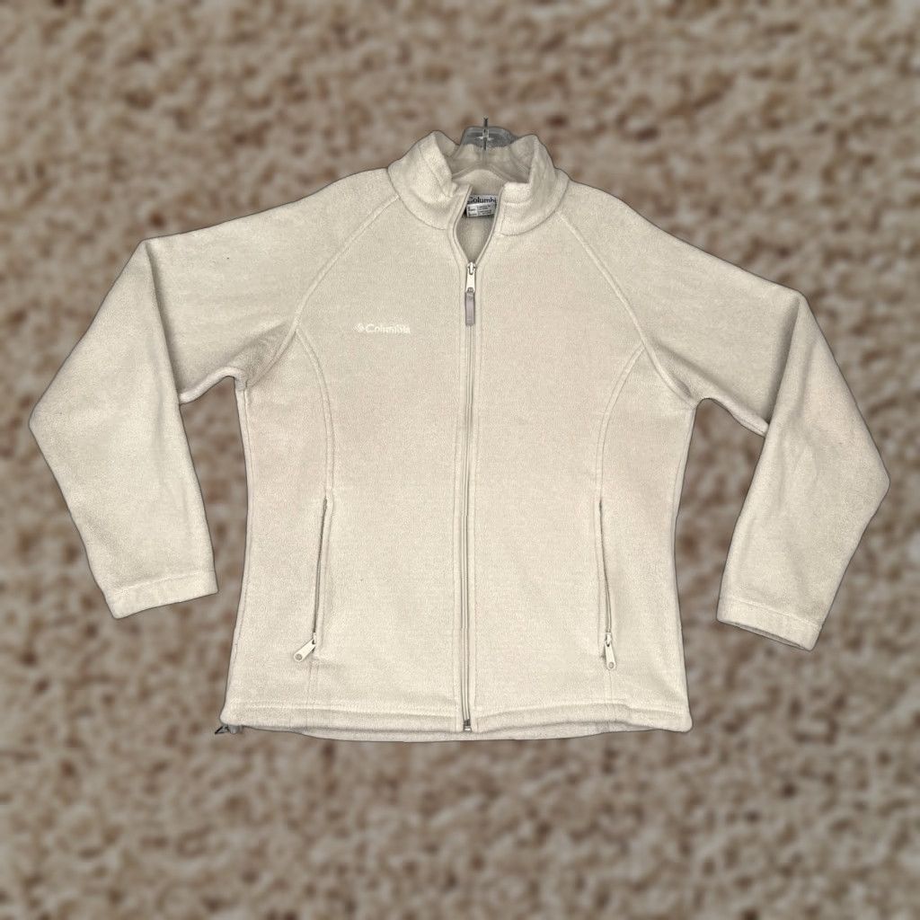 Vintage Columbia Womens Jacket Fleece Full Zip Outdoor Winter All Seasons White Long Sleeve Zip Pockets Regular Logo Mock Neck Historical Outdoor Theme 90s? Size L / US 10 / IT 46 - 1 Thumbnail