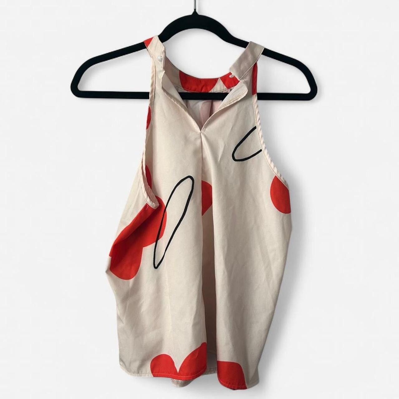 Shein SHEIN cream + red floral halter top Size M / US 6-8 / IT 42-44 - 3 Thumbnail