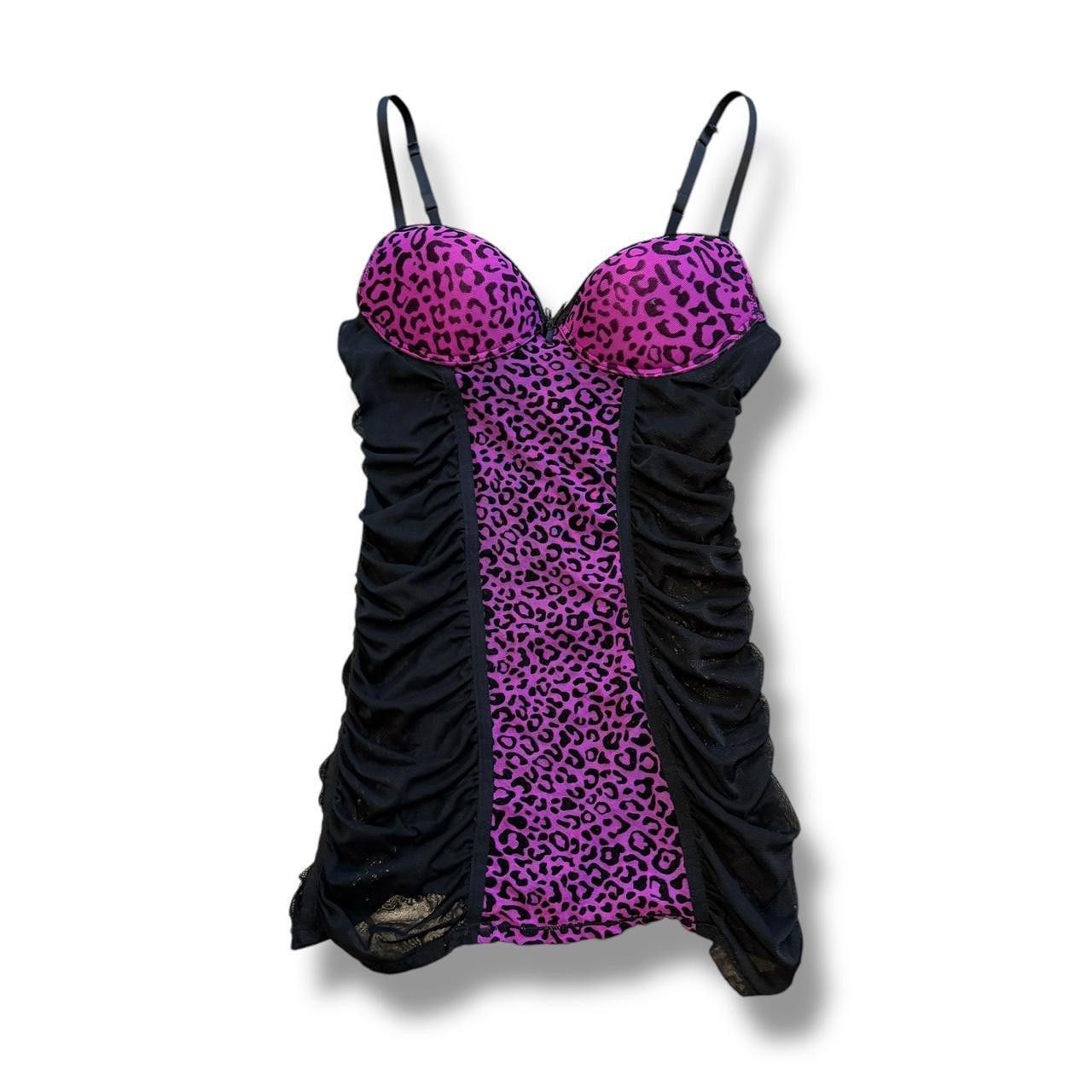 Designer Purple + Black Leopard Bustier Lingerie Top Size M / US 6-8 / IT 42-44 - 1 Thumbnail