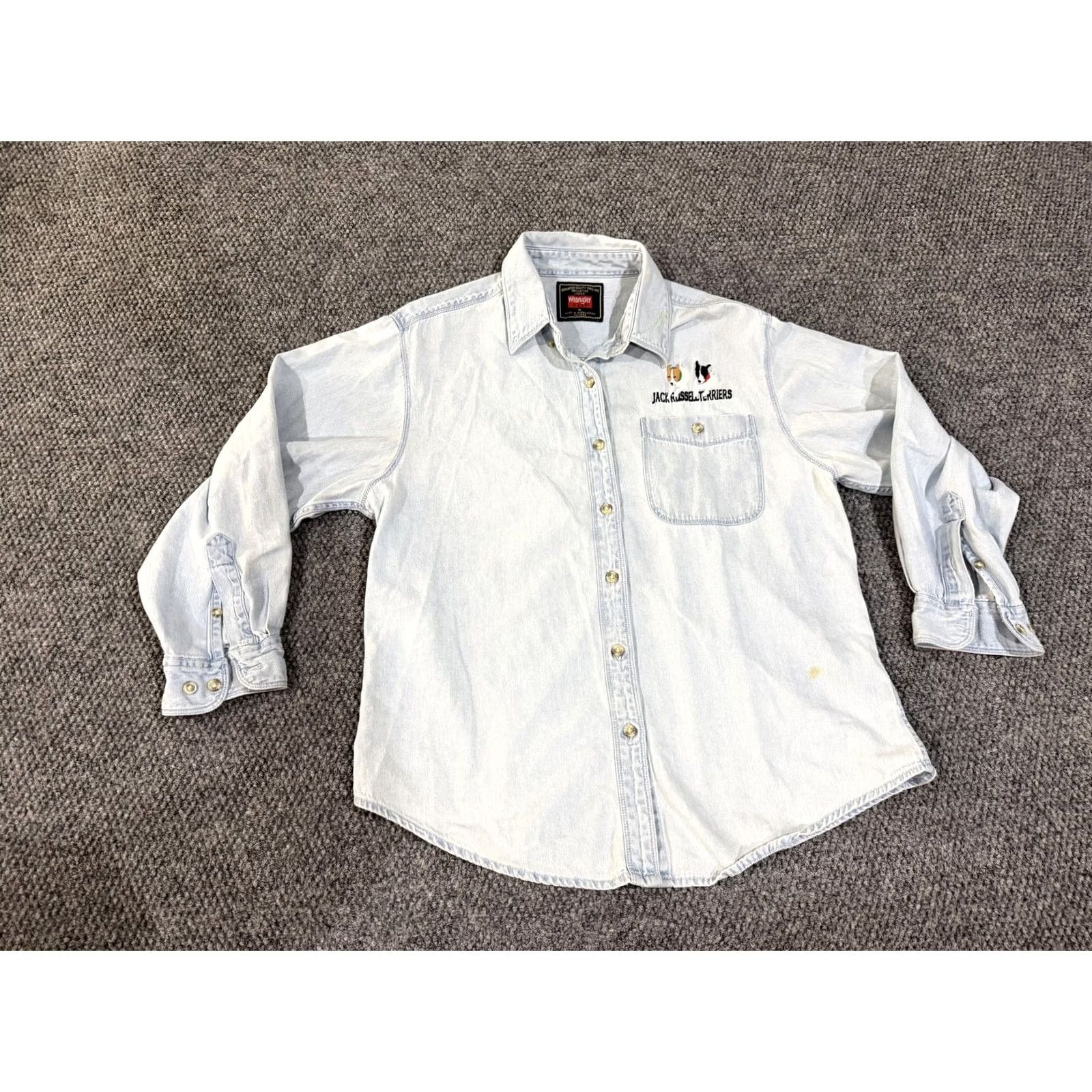 Wrangler Wrangler Button-Up Shirt Womens M Denim Blue Jack Russell Terrier Embroidered Pocket Casual Long Sleeve Size M / US 6-8 / IT 42-44 - 2 Thumbnail