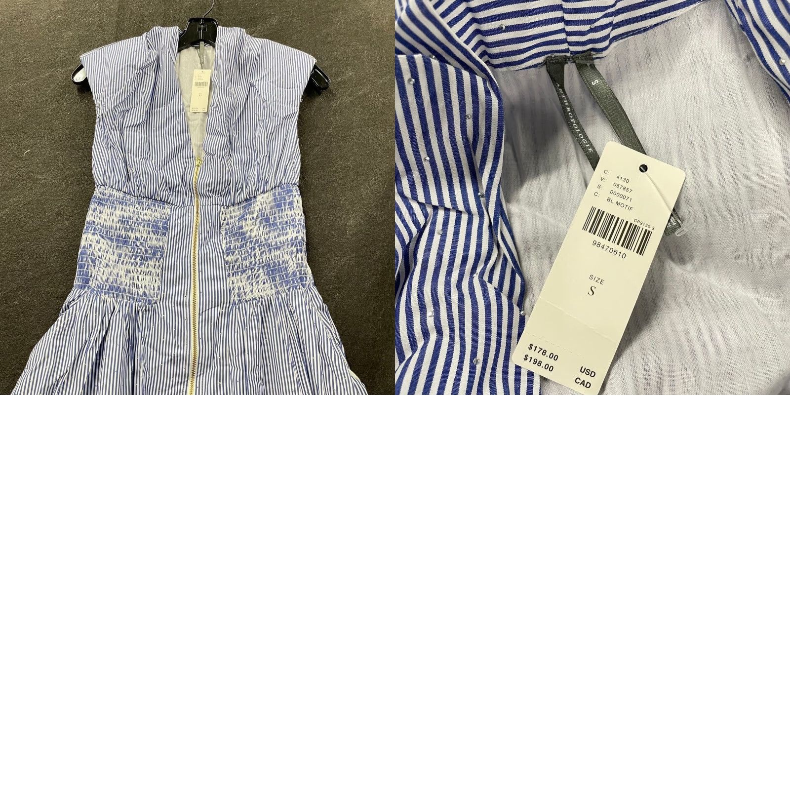 ANTHROPOLOGIE The Tommie Cap-Sleeve Smocked Front-Zip Shirt Dress S Blue  Midi Women's Style Fit & Flare - joarbit.com