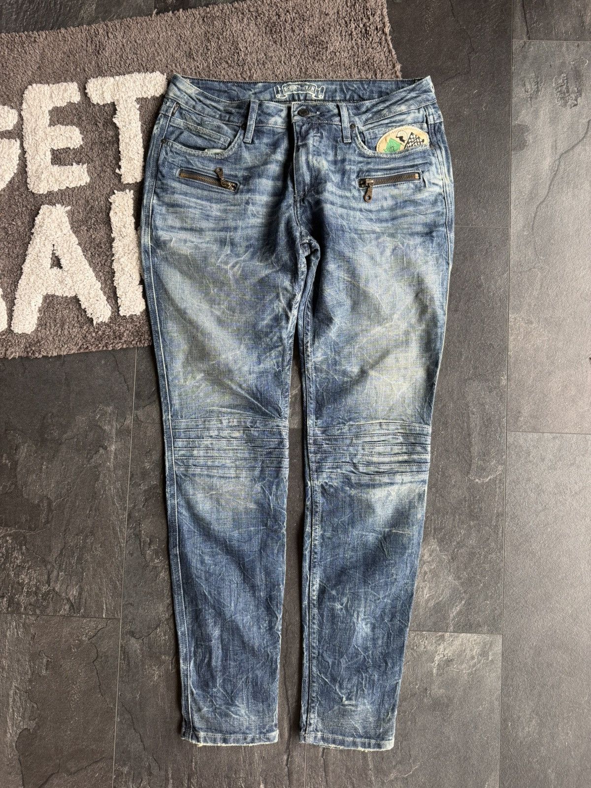 Robins Jeans Robin’s Jean Moto Denim Y2K Avant-garde Blue Jeans L Size US 31 - 1 Thumbnail