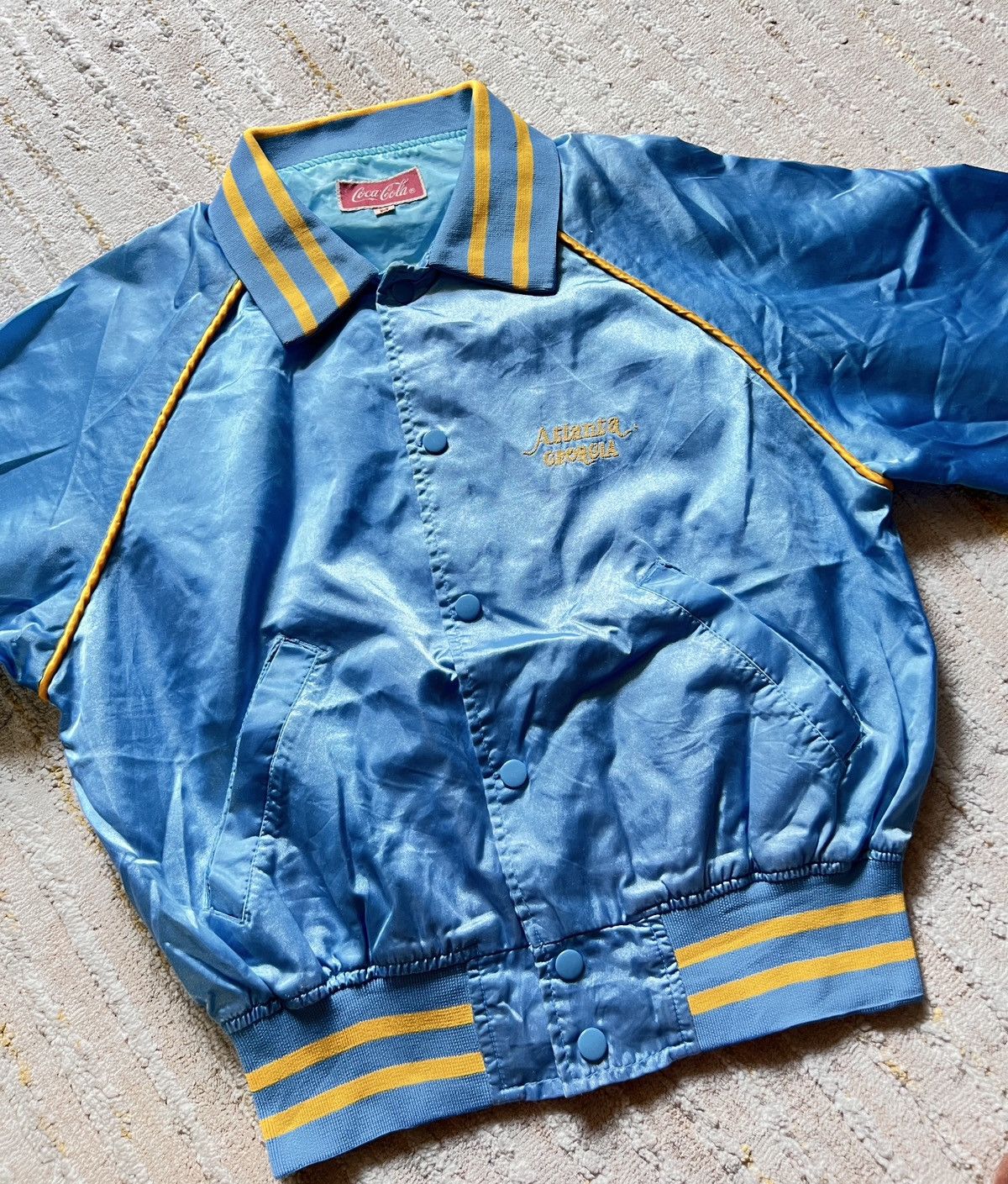Coca Cola × Vintage Vtg Coca Cola Light Blue Embroided Satin Jacket Size US M / EU 48-50 / 2 - 4 Thumbnail