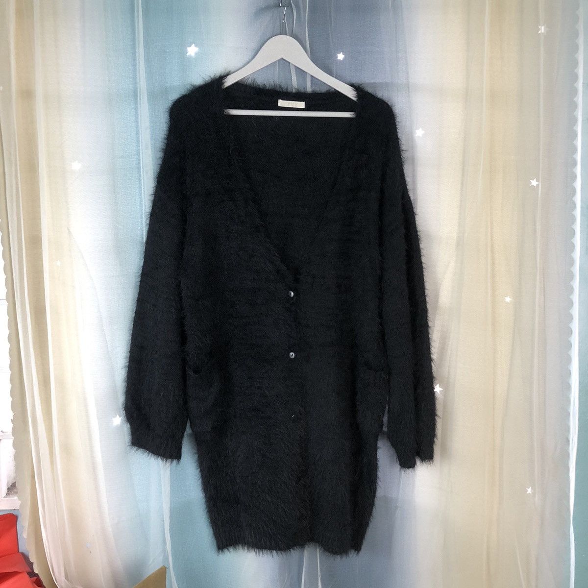 Homespun Knitwear × Japanese Brand Fun Black Shag Shaggy Fur Mohair Cardigan #915 Size XL / US 12-14 / IT 48-50 - 1 Thumbnail