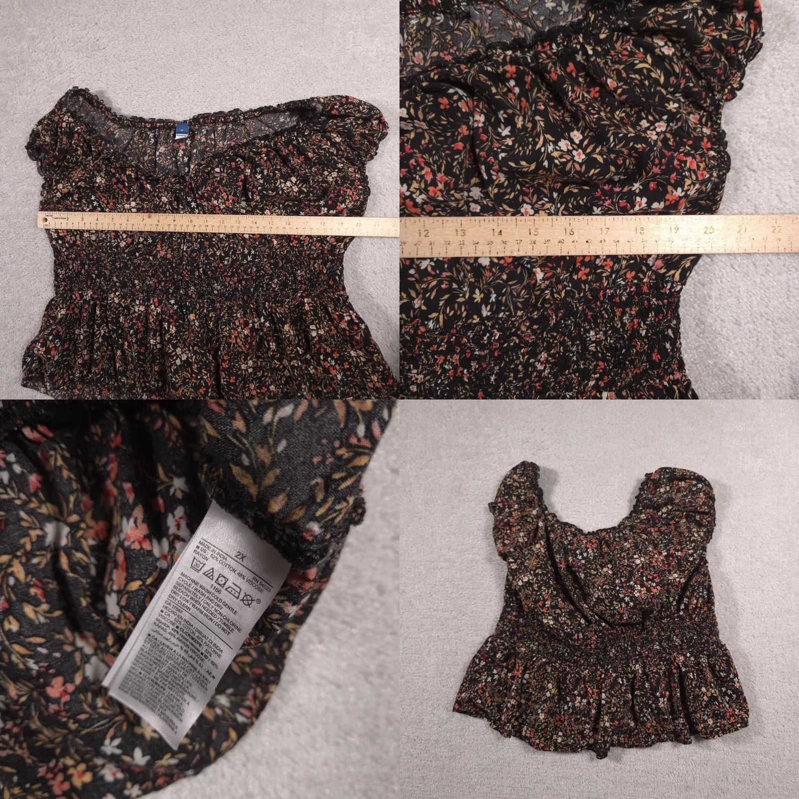 Old Navy Old Navy Blouse Womens 2X Plus Black Floral Ruffle Peplum Scoop Neck Short Sleeve Top Blouse Size XXL / US 16-18 / IT 52-54 - 8 Thumbnail