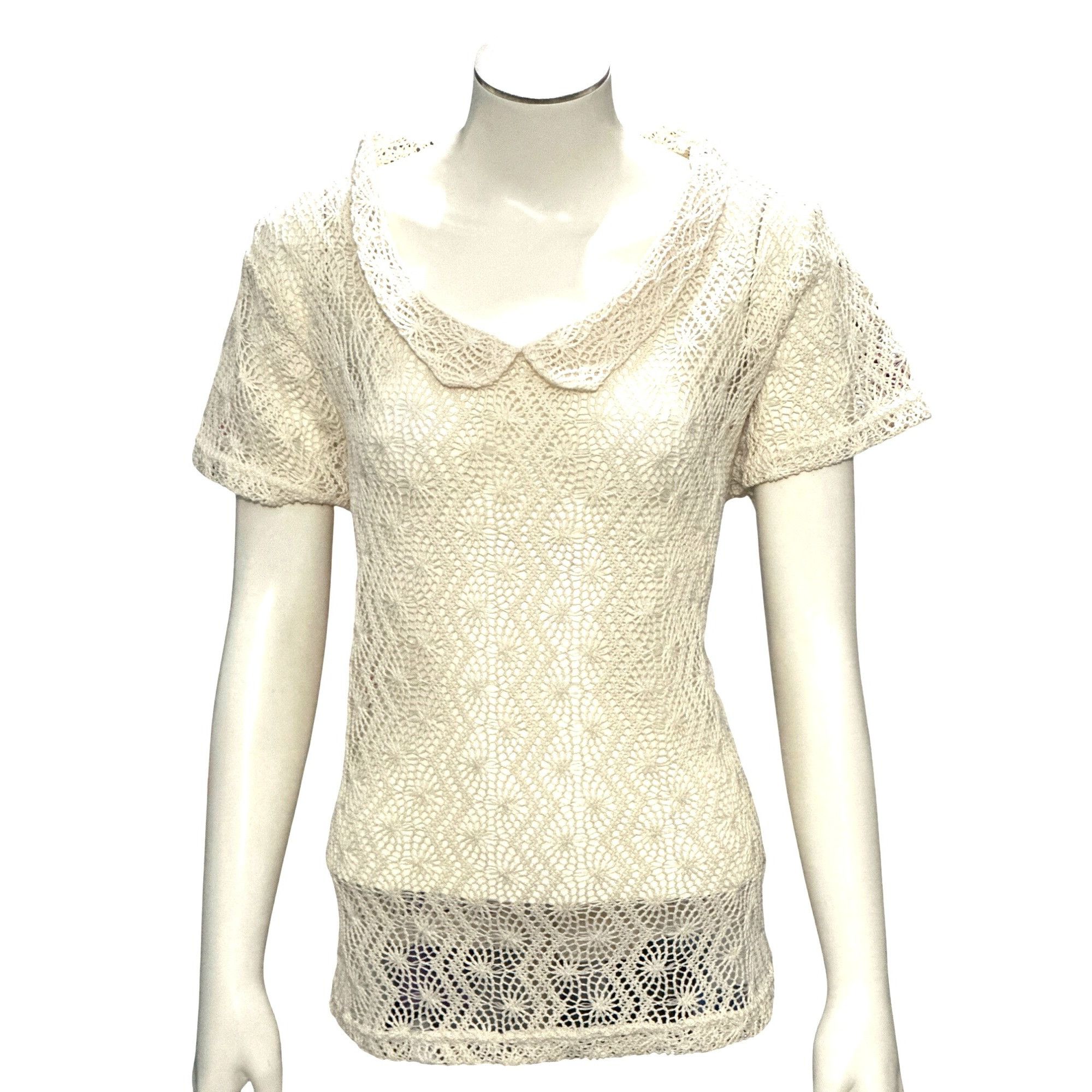 Other CCC Vintage Cream Lace Short Sleeve Embroidered Pullover Blo Size XL / US 12-14 / IT 48-50 - 1 Thumbnail