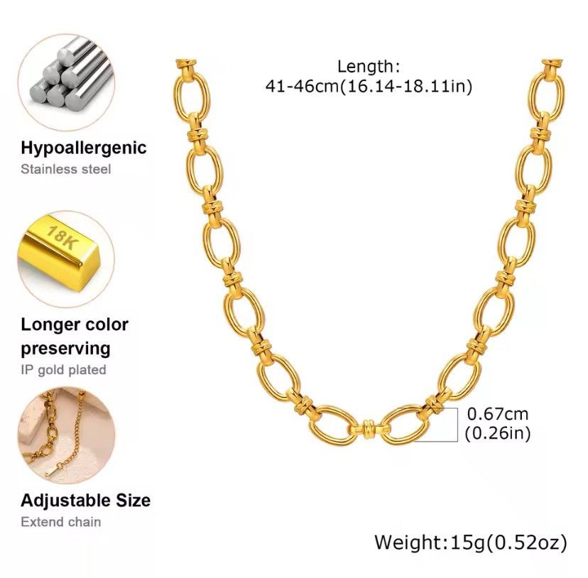 Handmade 6.7mm Bold Handmade Link Chain Choker Necklace Size ONE SIZE - 2 Thumbnail