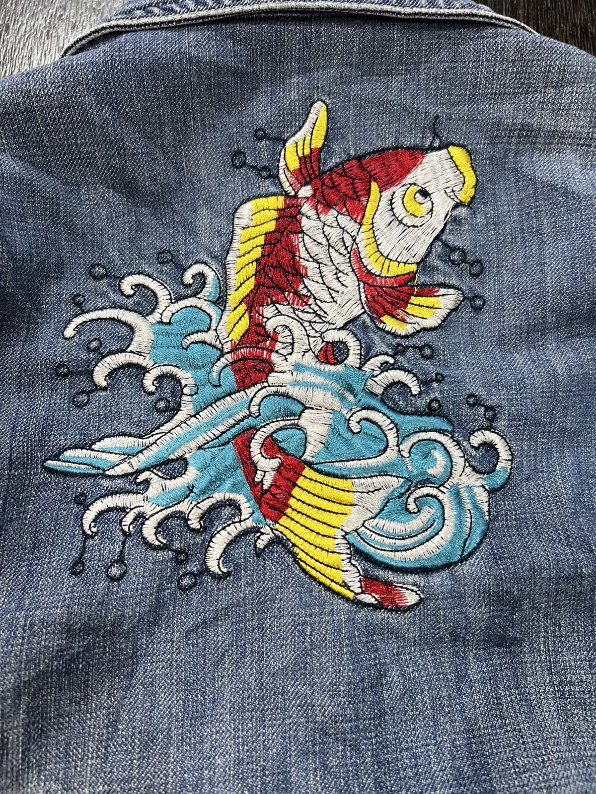 Japanese Brand BSB Japanese Koi Fish Embroidered Denim Jacket Size US S / EU 44-46 / 1 - 11 Thumbnail