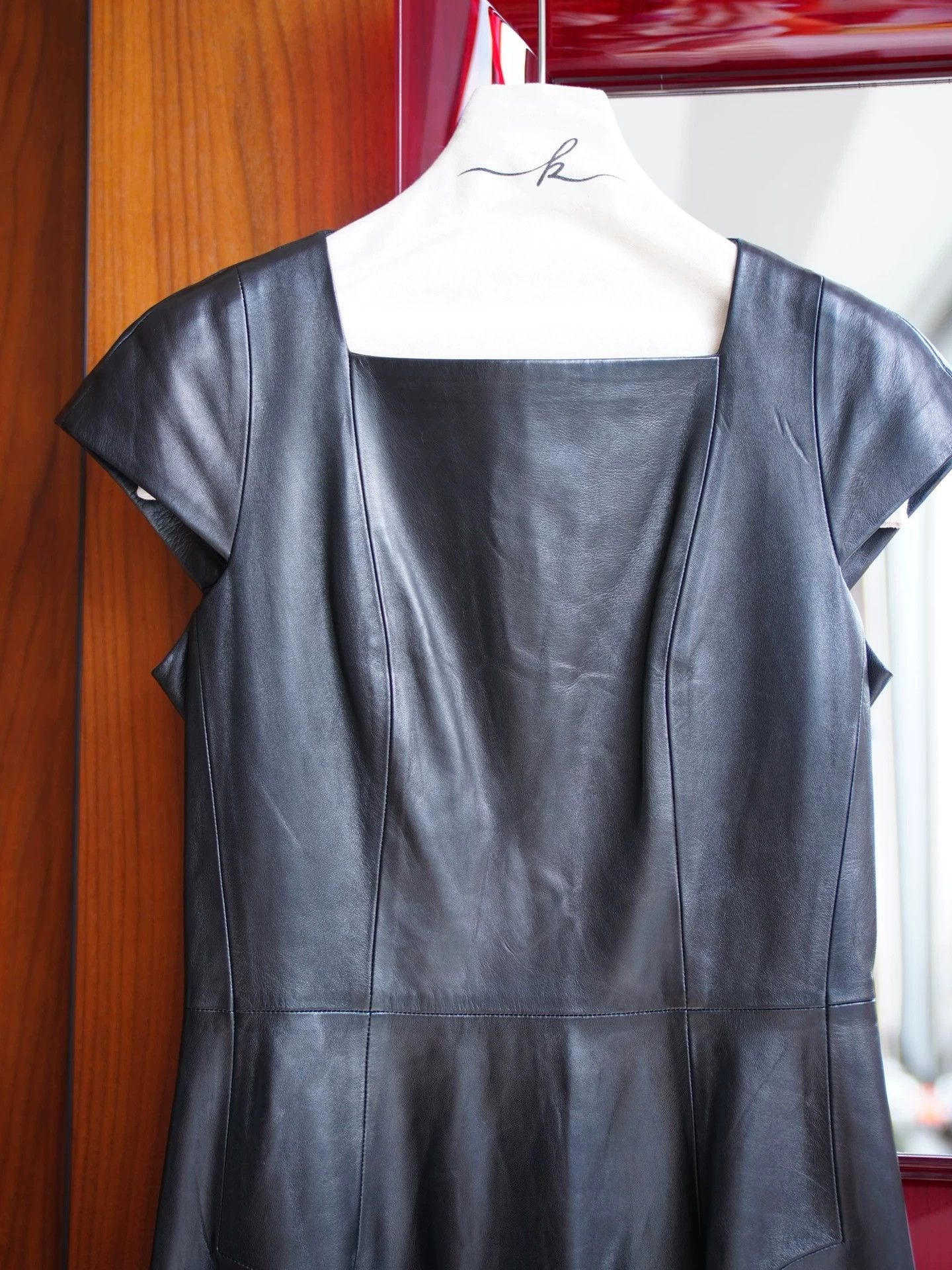 Yves Saint Laurent YSL Rive Gauche Leather Square Neck Dress Size L / US 10 / IT 46 - 7 Thumbnail