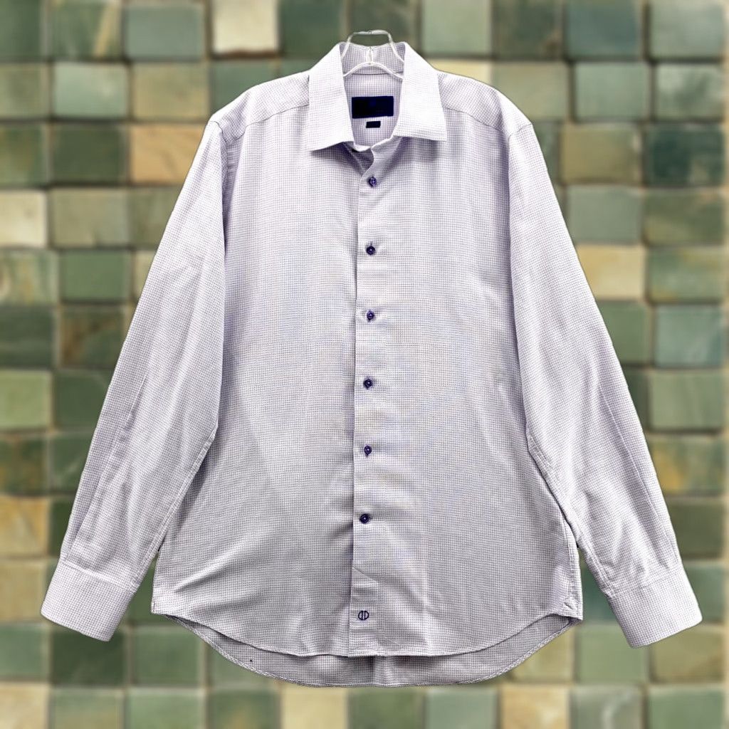 David Donahue David Donahue Dress Shirt Purple Houndstooth 16.5 36/37 Men’s Regular Fit Long Sleeve Button Cuff 100% Cotton Vintage? No Size 42R - 1 Thumbnail