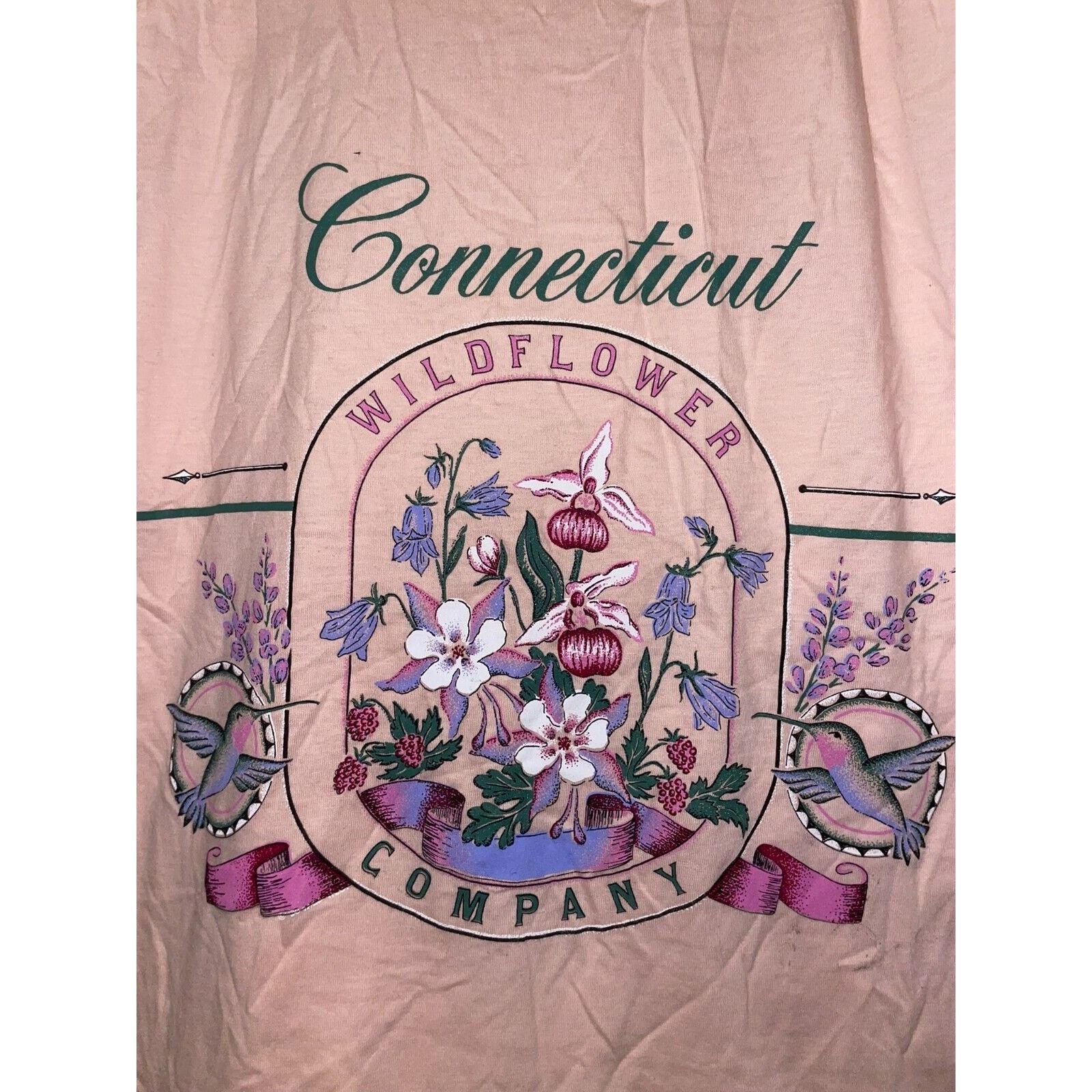 Jerzees Vintage Connecticut Wildflower Shirt Pink Test Print 90s Tee Size US L / EU 52-54 / 3 - 5 Thumbnail