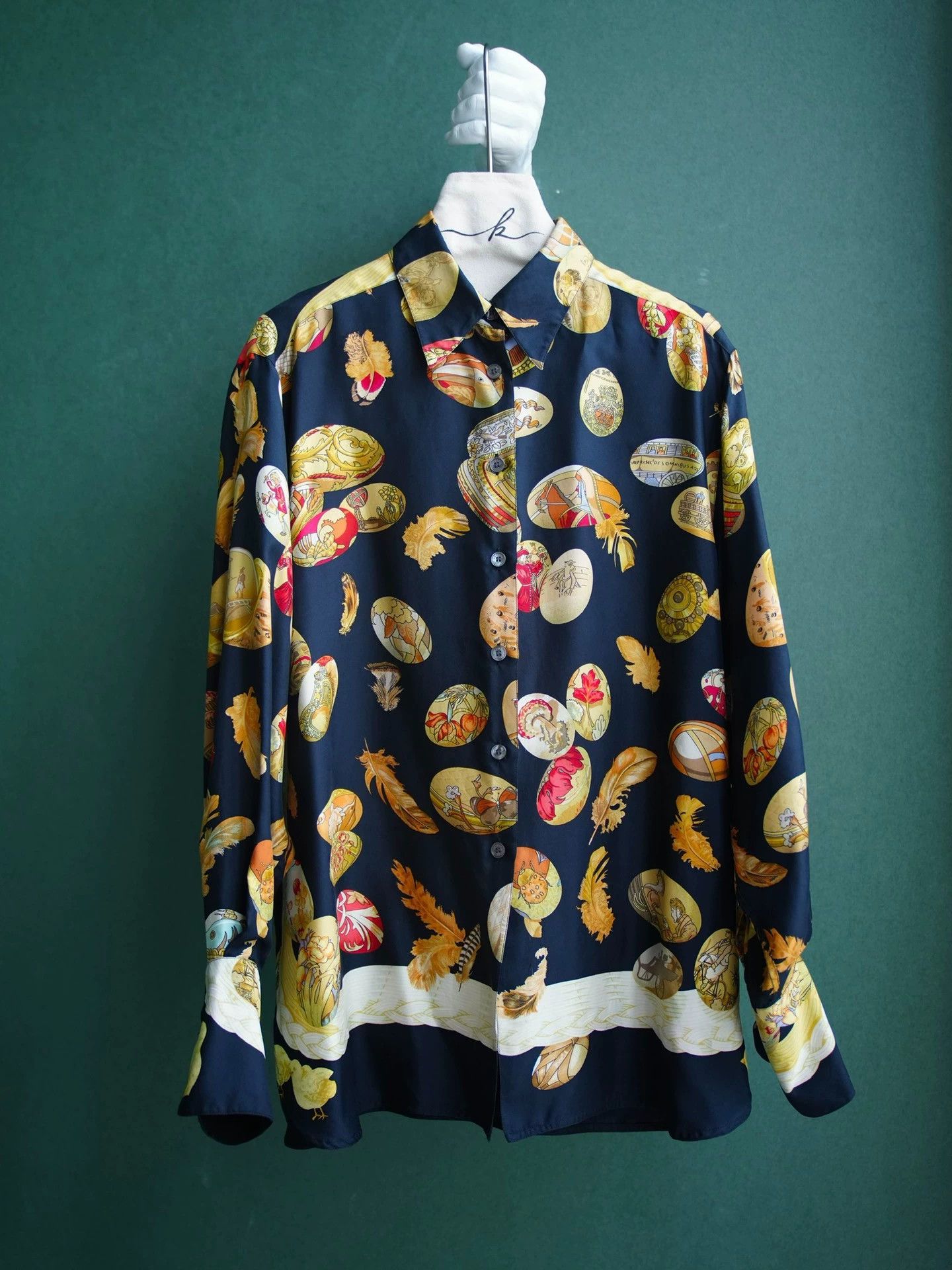 Hermes HERMES Black Gold Easter Egg Silk Oversized Shirt FR40 Rare Size M / US 6-8 / IT 42-44 - 2 Thumbnail