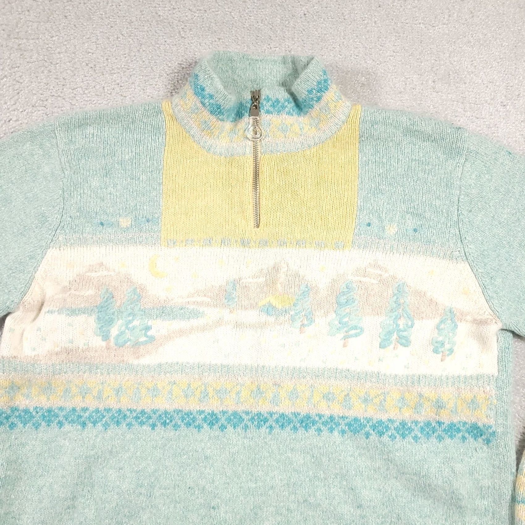 Vintage Monterey Petites by Koret Sweater Womens Medium Blue Angora Pullover Mock Neck 1/4 Zip Raglan Sleeve Knit Christmas Winter Fashion Pullover Size M / US 6-8 / IT 42-44 - 3 Thumbnail