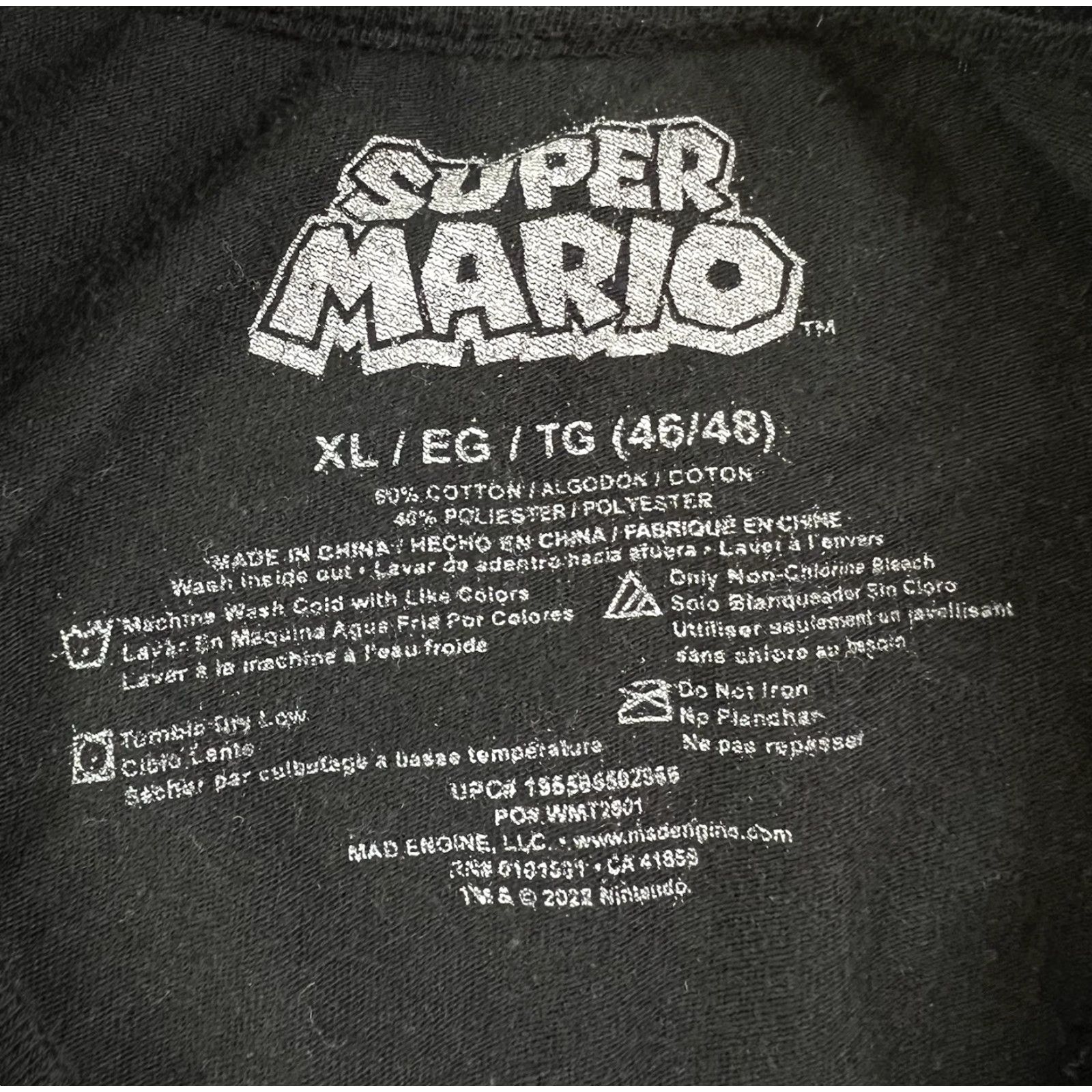 Vintage Super Mario T-Shirt Black Graphic XL Men Regular Size Retro Graphic Tee Size US XL / EU 56 / 4 - 5 Thumbnail