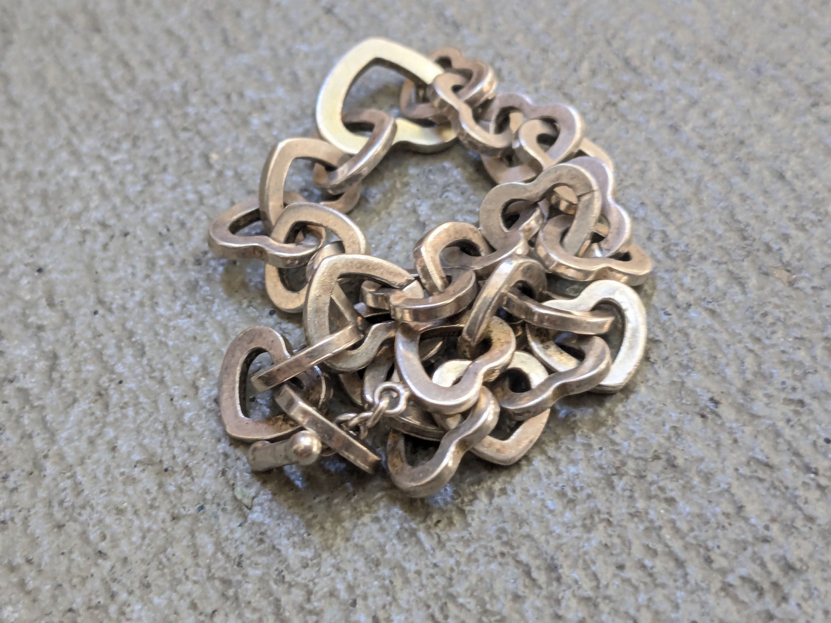 Jewelry Vintage Sterling Silver Bracelet Heart Link Chain Italy Size ONE SIZE - 10 Thumbnail