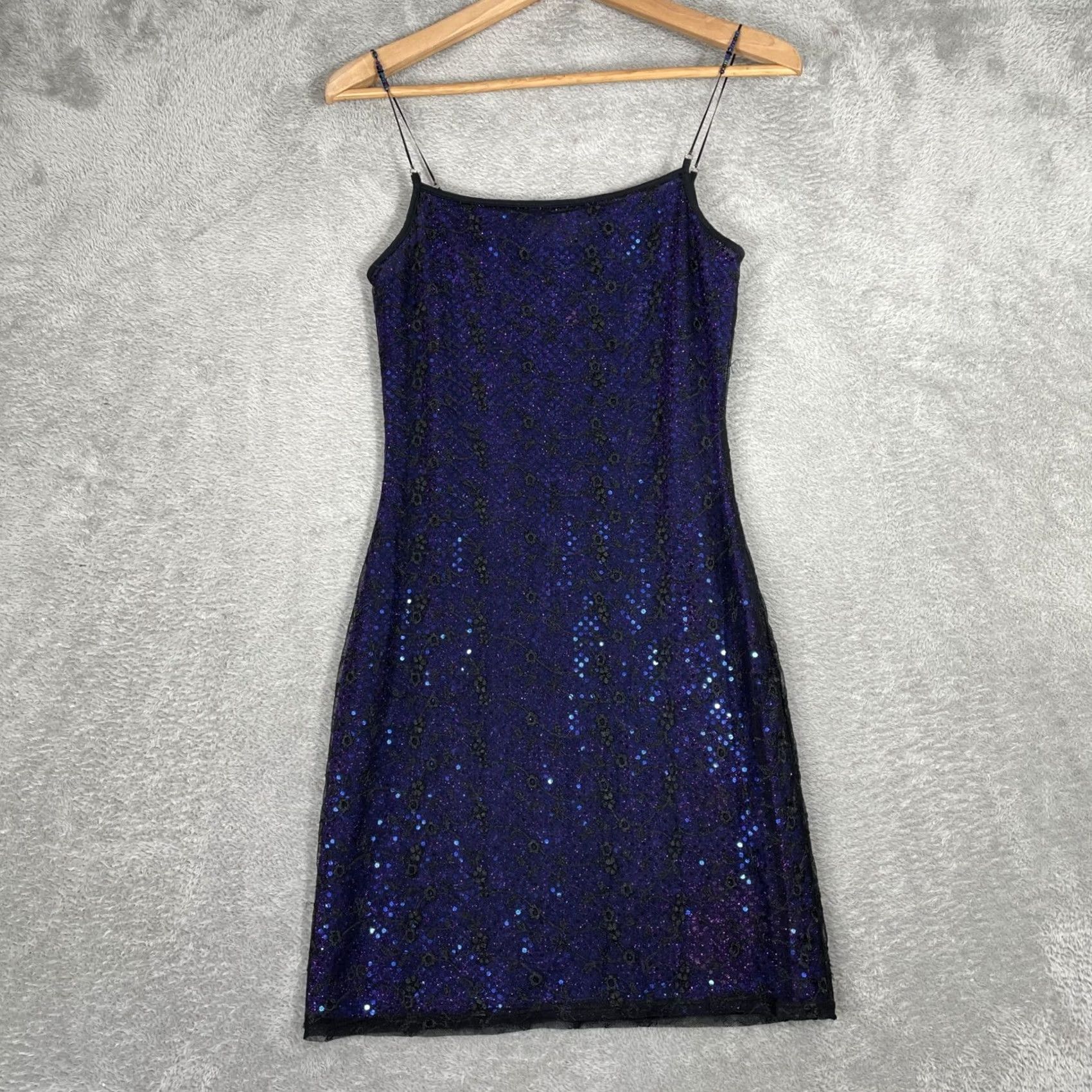 Vintage VINTAGE Charlotte Russe Mini Dress Small Purple Sequin Lace Overlay Y2K Women Size S / US 4 / IT 40 - 2 Thumbnail