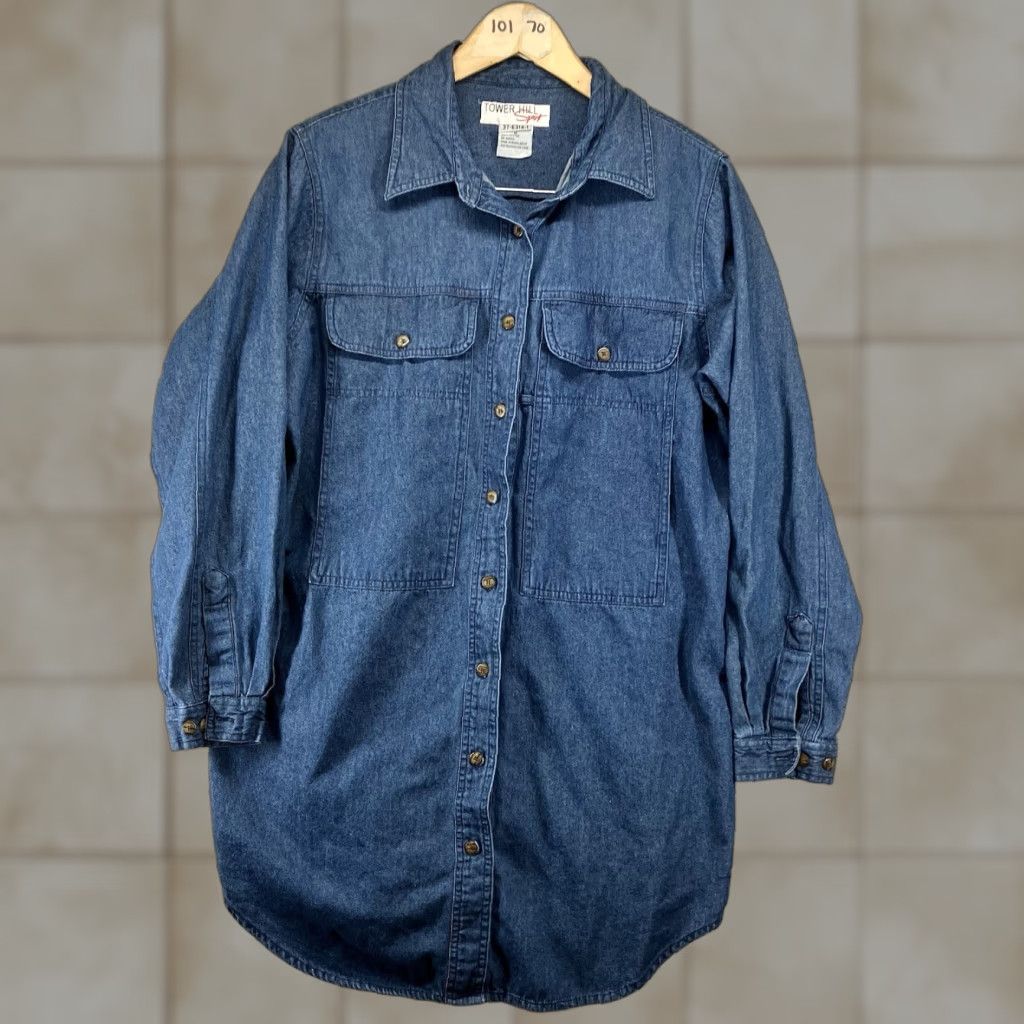 Denime VINTAGE 90s Women's Denim Shacket Medium Blue Jean Button-Up Shacket Casual Western Cowgirl 100% Cotton A Size M / US 6-8 / IT 42-44 - 1 Thumbnail