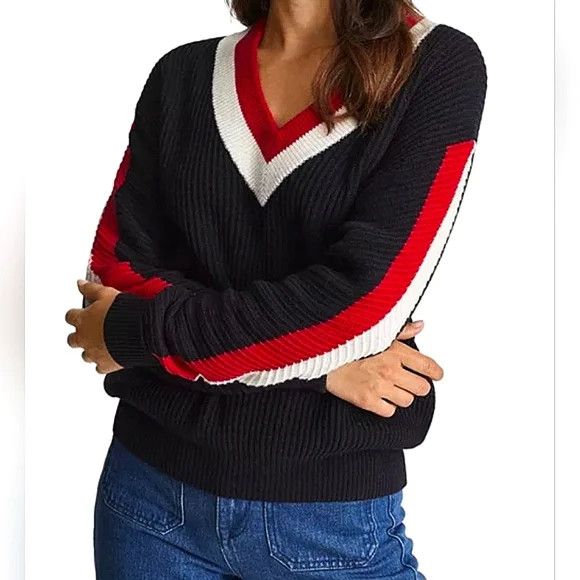 Reiss Cora Colorblock Cricket Wool Blend V-Neck Sweater Size S / US 4 / IT 40 - 1 Thumbnail