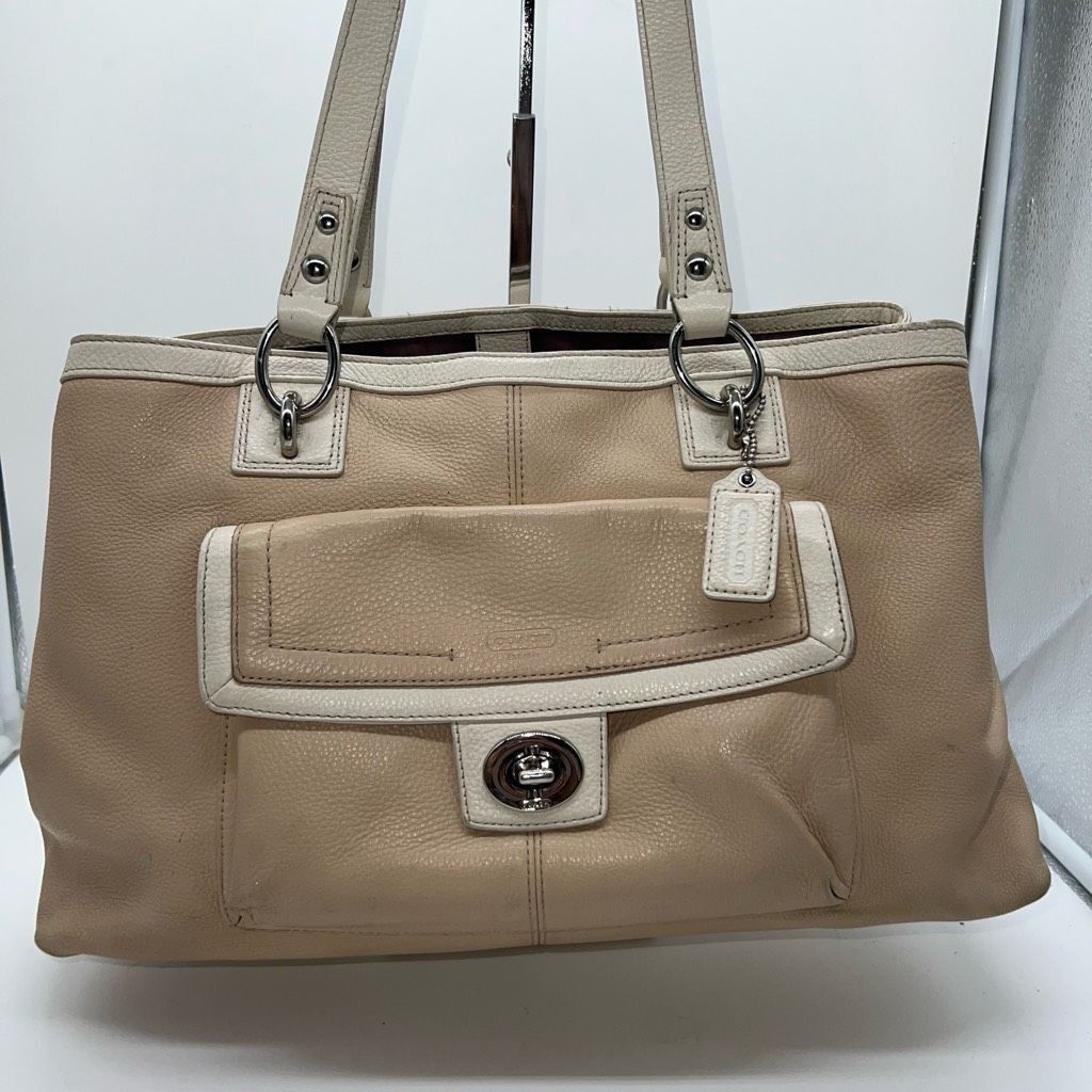 image of Coach Vintage 2012 Tan And Cream Penelope Pebbled Leather Ba, Women's