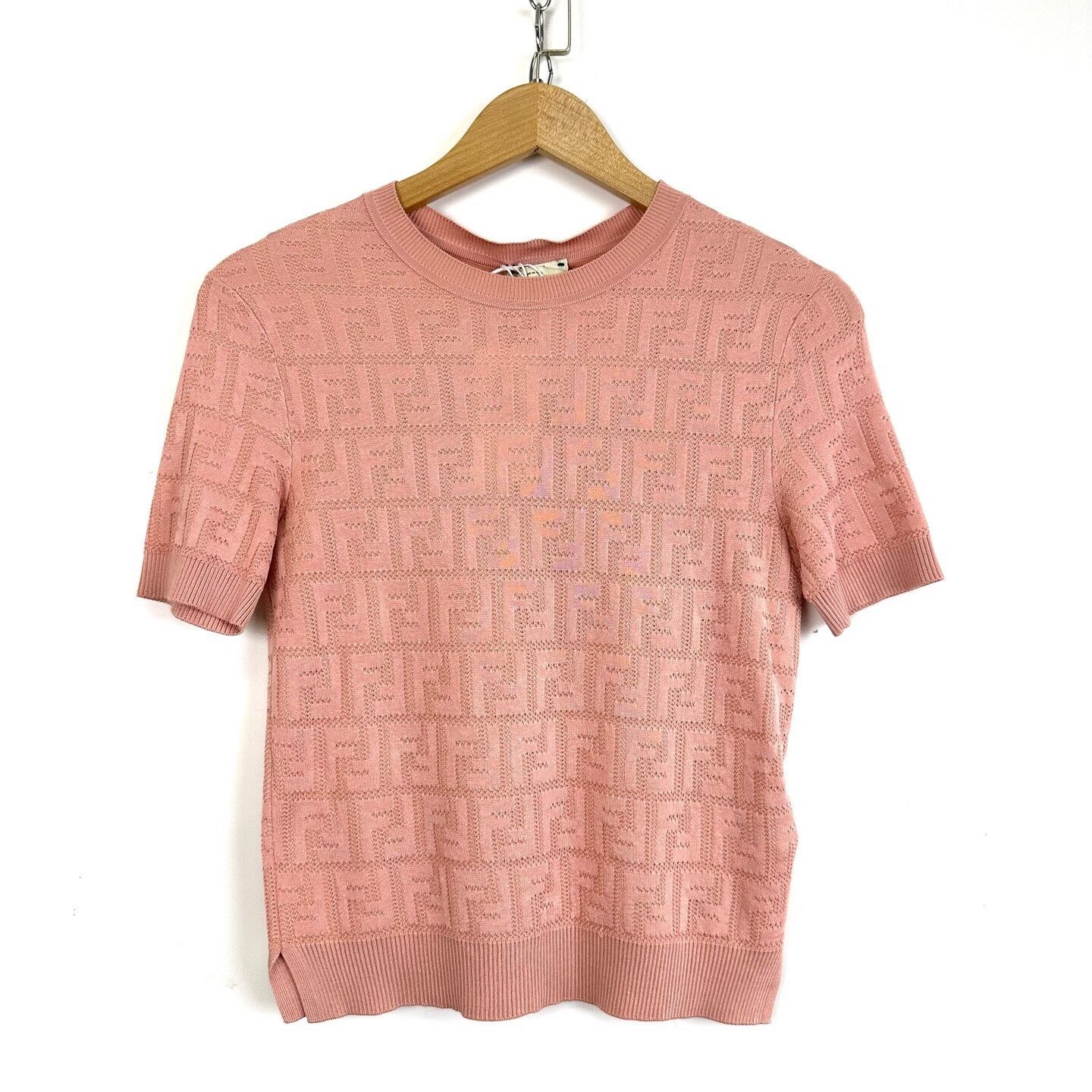 Fendi Fendi Pink Double F Embossed Logo Knit Short Sleeve Size XS / US 0-2 / IT 36-38 - 1 Thumbnail