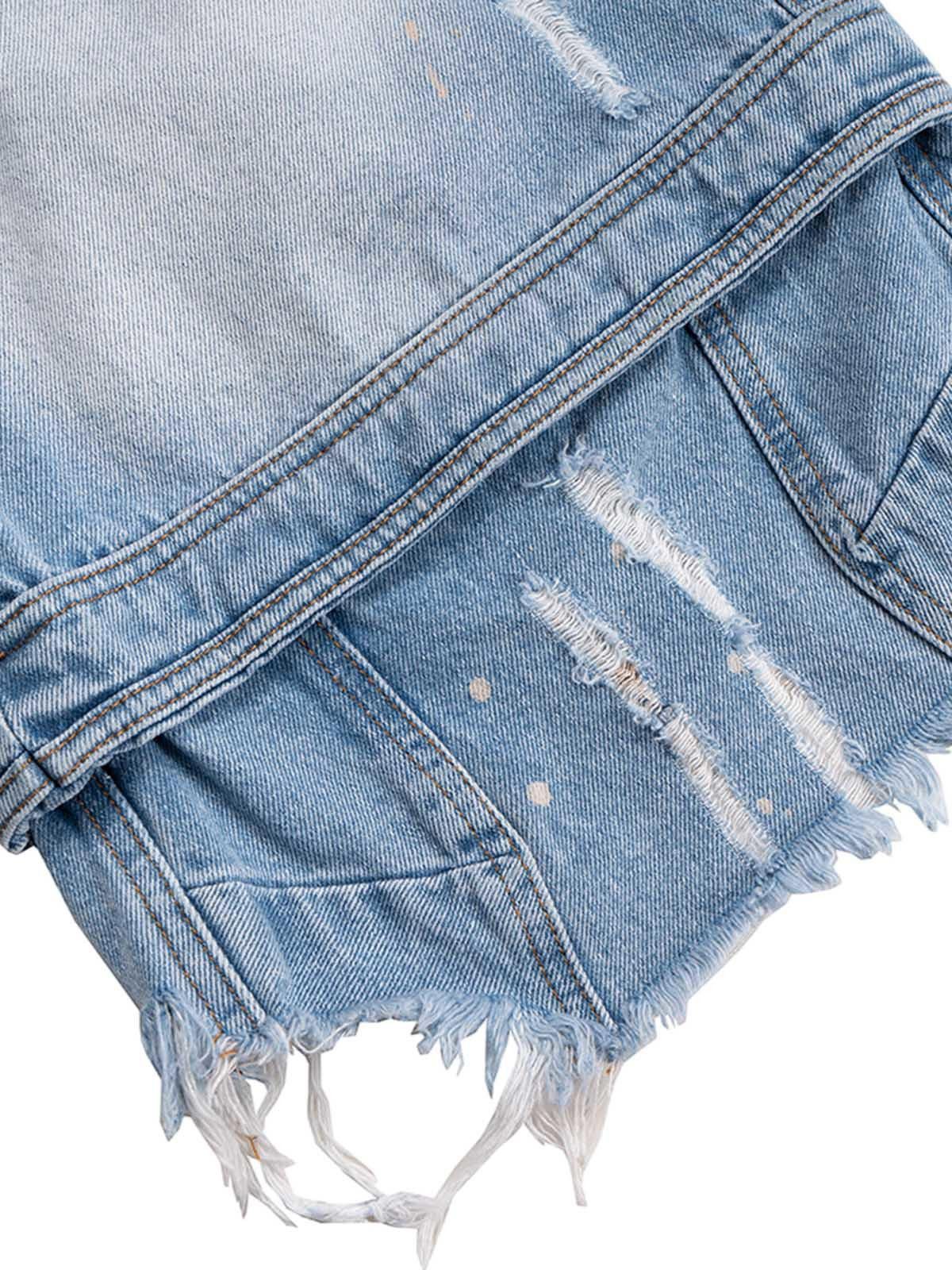 Japanese Brand Ripped Washed Tassel Cargo Denim Shorts Size ONE SIZE - 8 Thumbnail