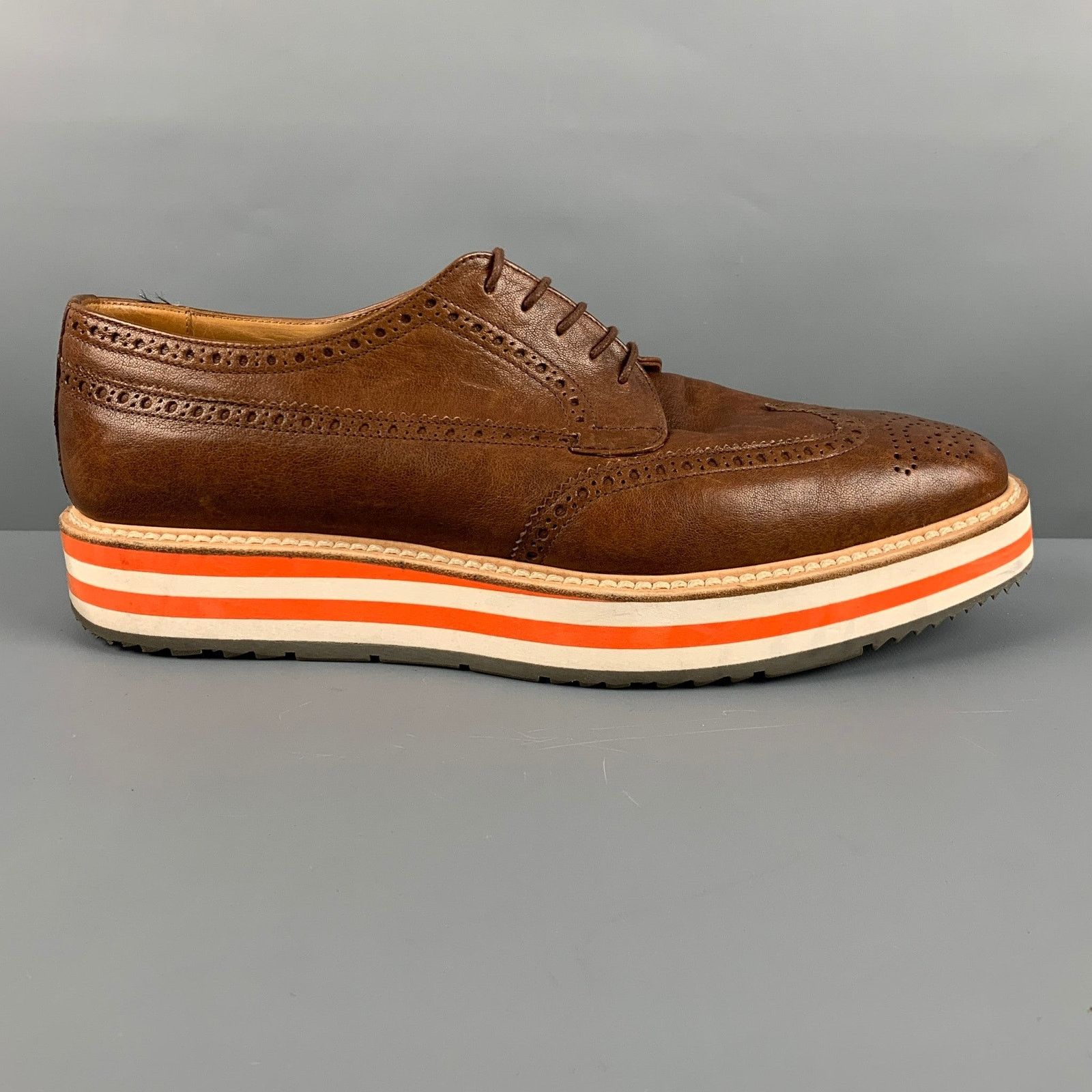 Prada PRADA Brown Perforated Leather Platform Lace-Up Shoes Size US 9.5 / EU 42-43 - 2 Thumbnail