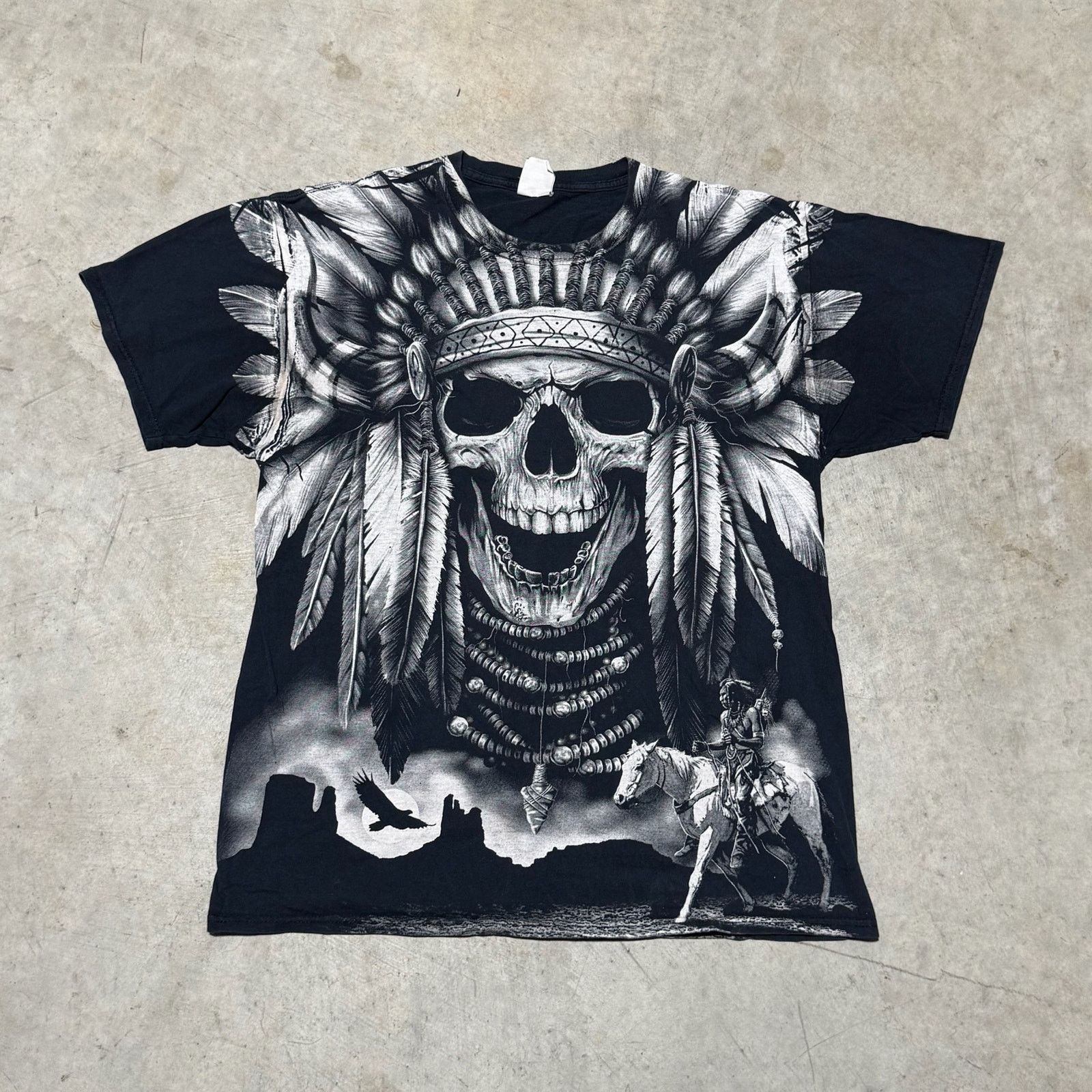 Liquid Blue Native American Skull Horse Eagle Head Dress Big Graphic Tee Size US L / EU 52-54 / 3 - 1 Thumbnail