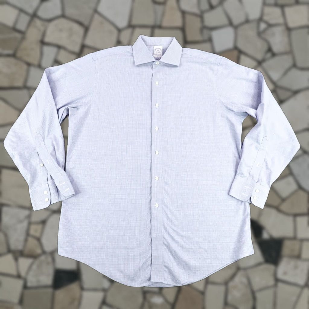 Brooks Brothers Brooks Brothers Non-Iron Button Up Shirt Large Blue White Houndstooth Plaid Long Sleeve Classic Mens Size US L / EU 52-54 / 3 - 1 Thumbnail