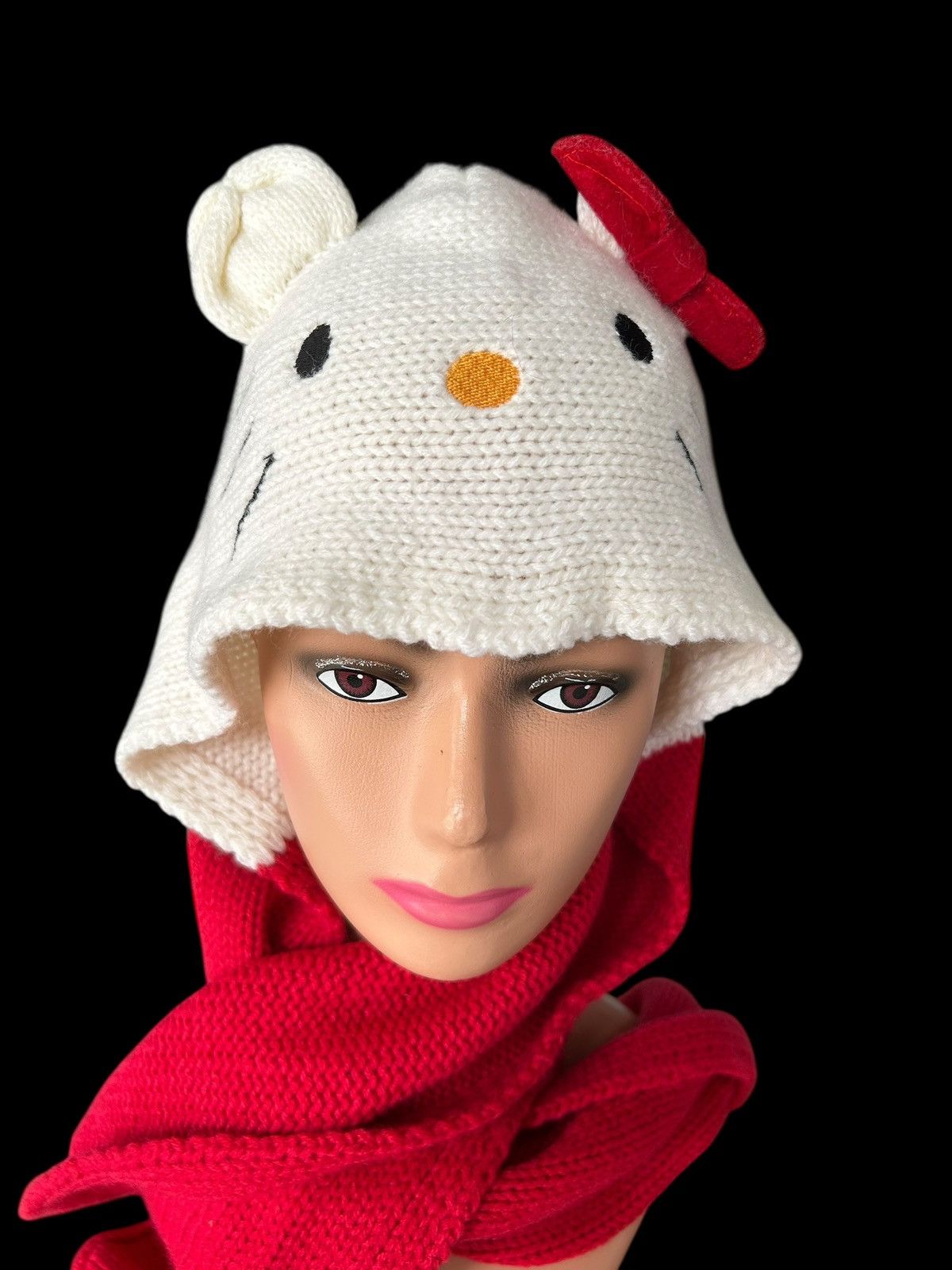 Anime Vintage Hello Kitty Scarf Beanie Hats knitt Rare Size ONE SIZE - 2 Thumbnail