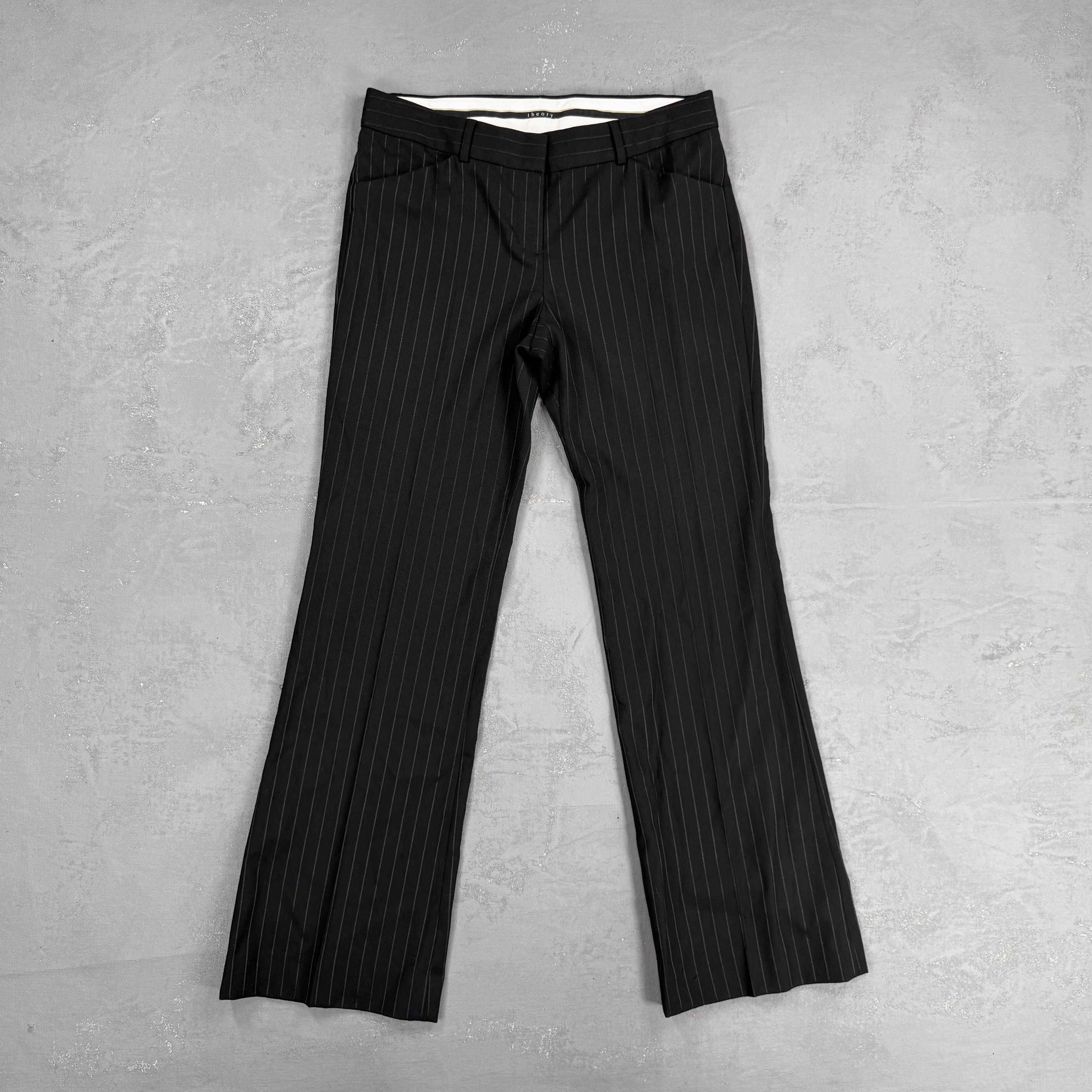 2000s Theory Max Low-Waisted Flared Leg Black Striped Pants