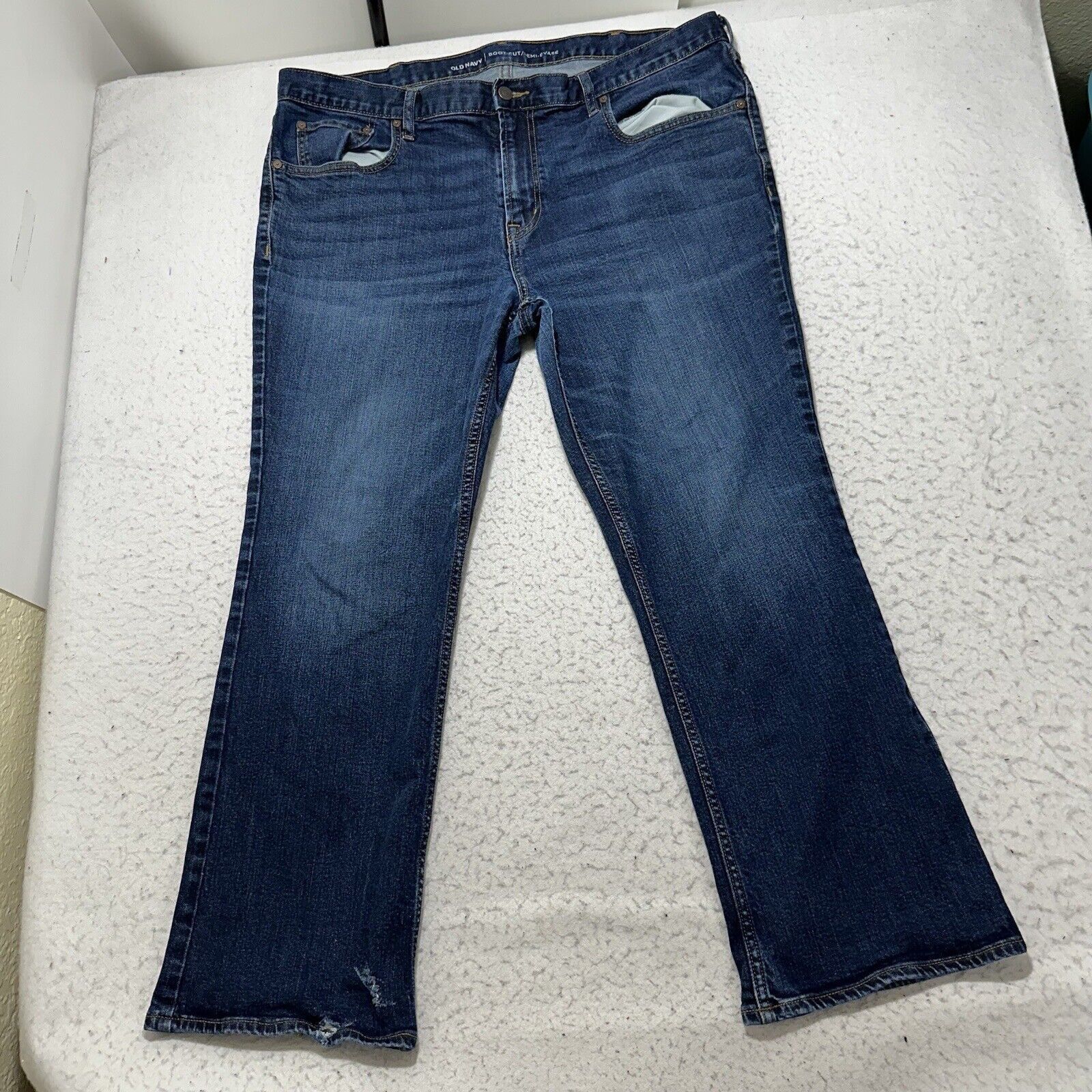 Old Navy Old Navy 40x29 Boot Cut Blue Denim Distressed Ripped Jeans Size 40" / US 18 - 1 Thumbnail