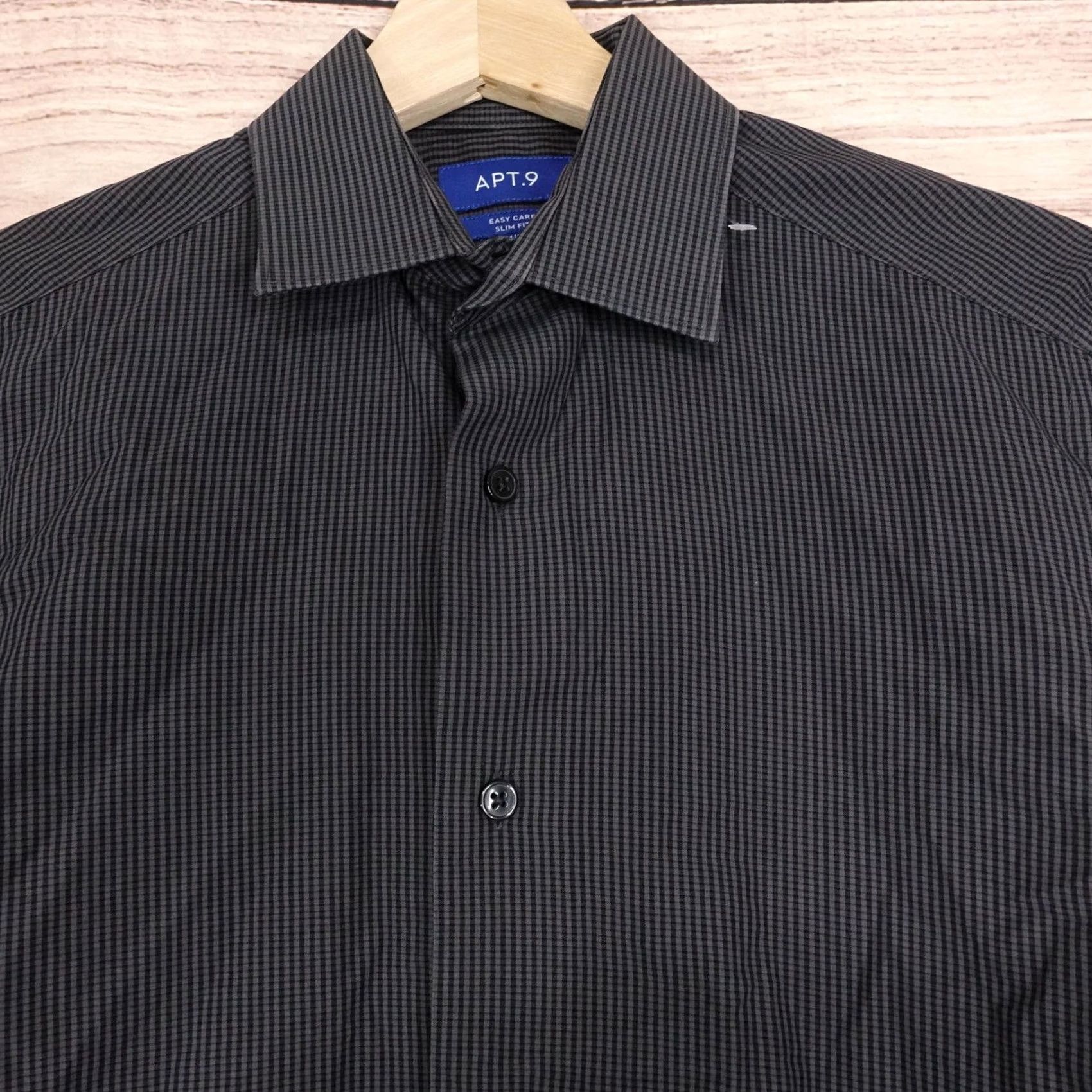 Apt. 9 APT.9 Dress Shirt Mens 14.5 Slim Gray Check Easy Care Point Collar 32/33 Size 40R - 2 Thumbnail