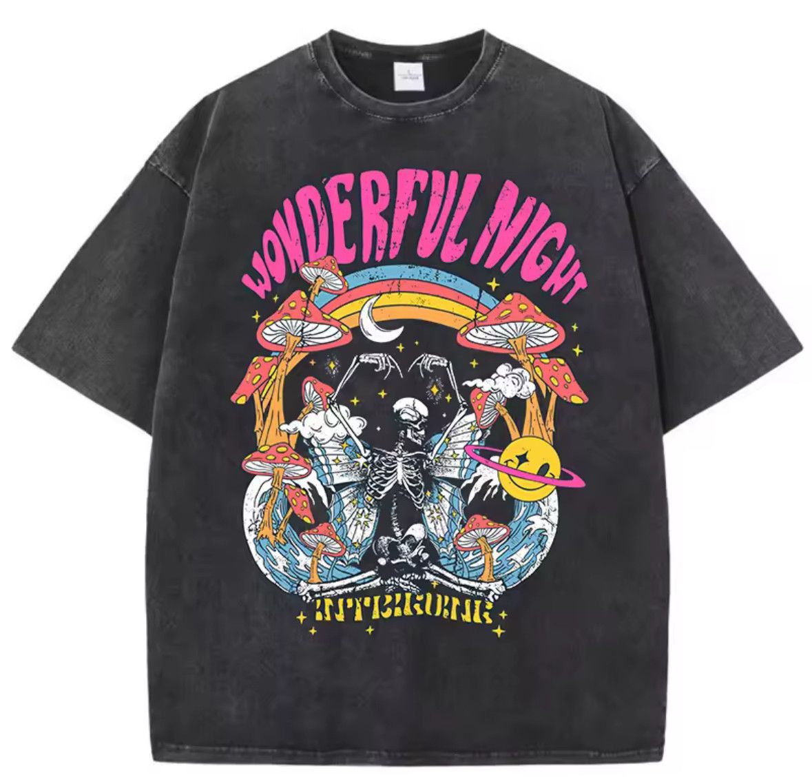 Gothic 90s Streetwear Skeleton T-Shirt Washed Graphic Tees