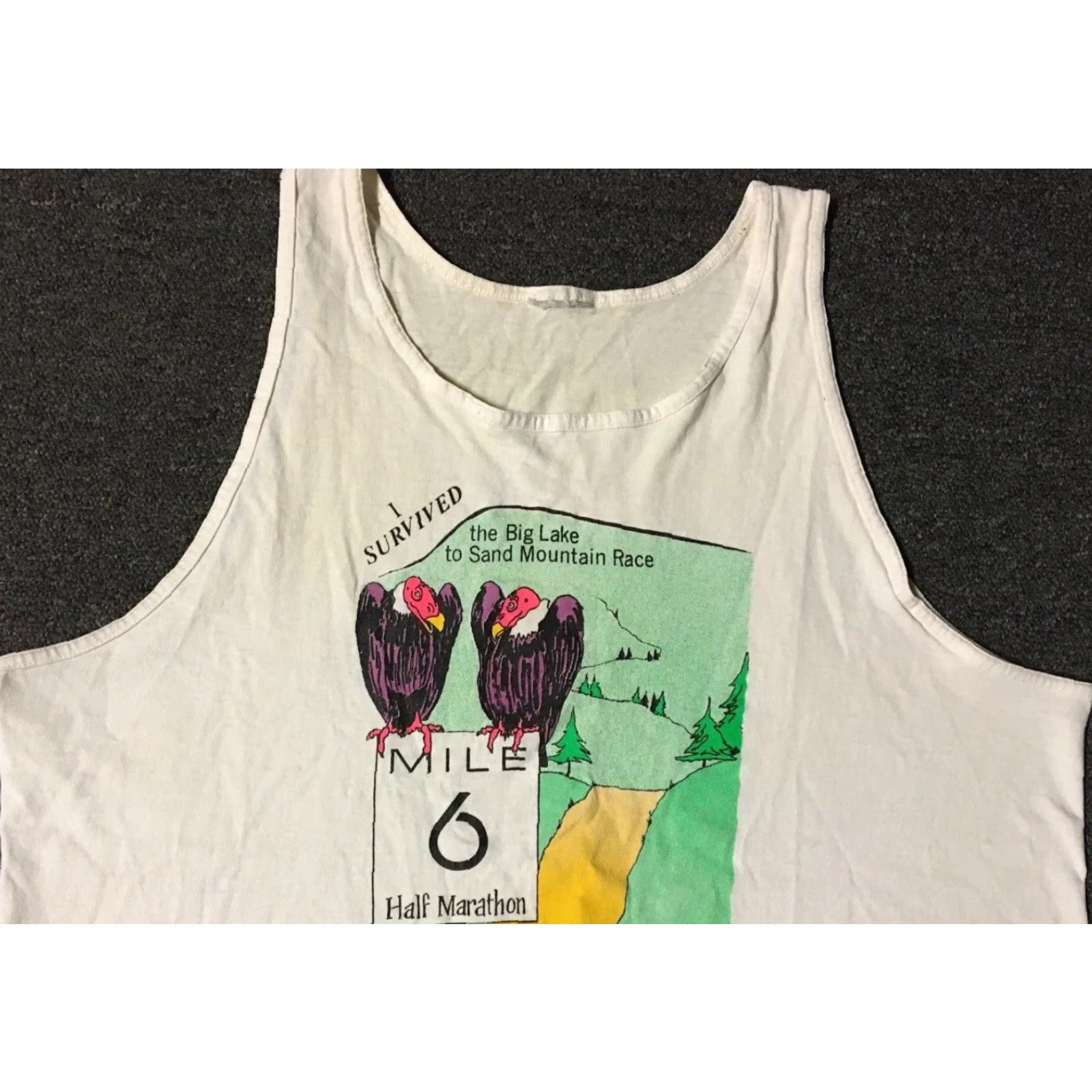Vintage Vtg 90s I Survived The Big Lake Race Faded Distress Tank Top Shirt Mens L White 90s Grunge Surf Track Size US L / EU 52-54 / 3 - 4 Thumbnail