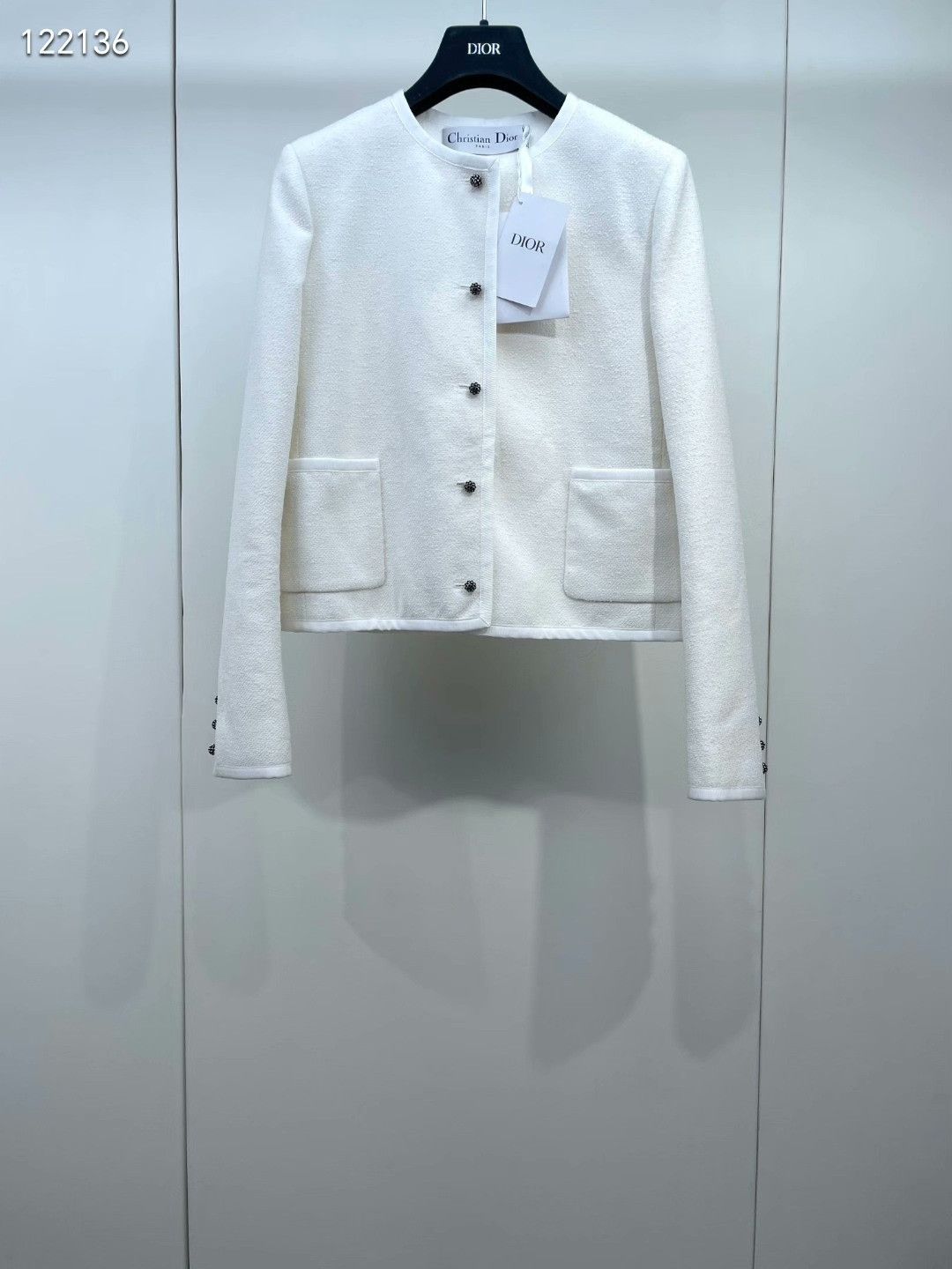 Dior Dior 25 Round Neck White Double Pocket Coat Size XXS / US 00 / IT 34 - 1 Thumbnail