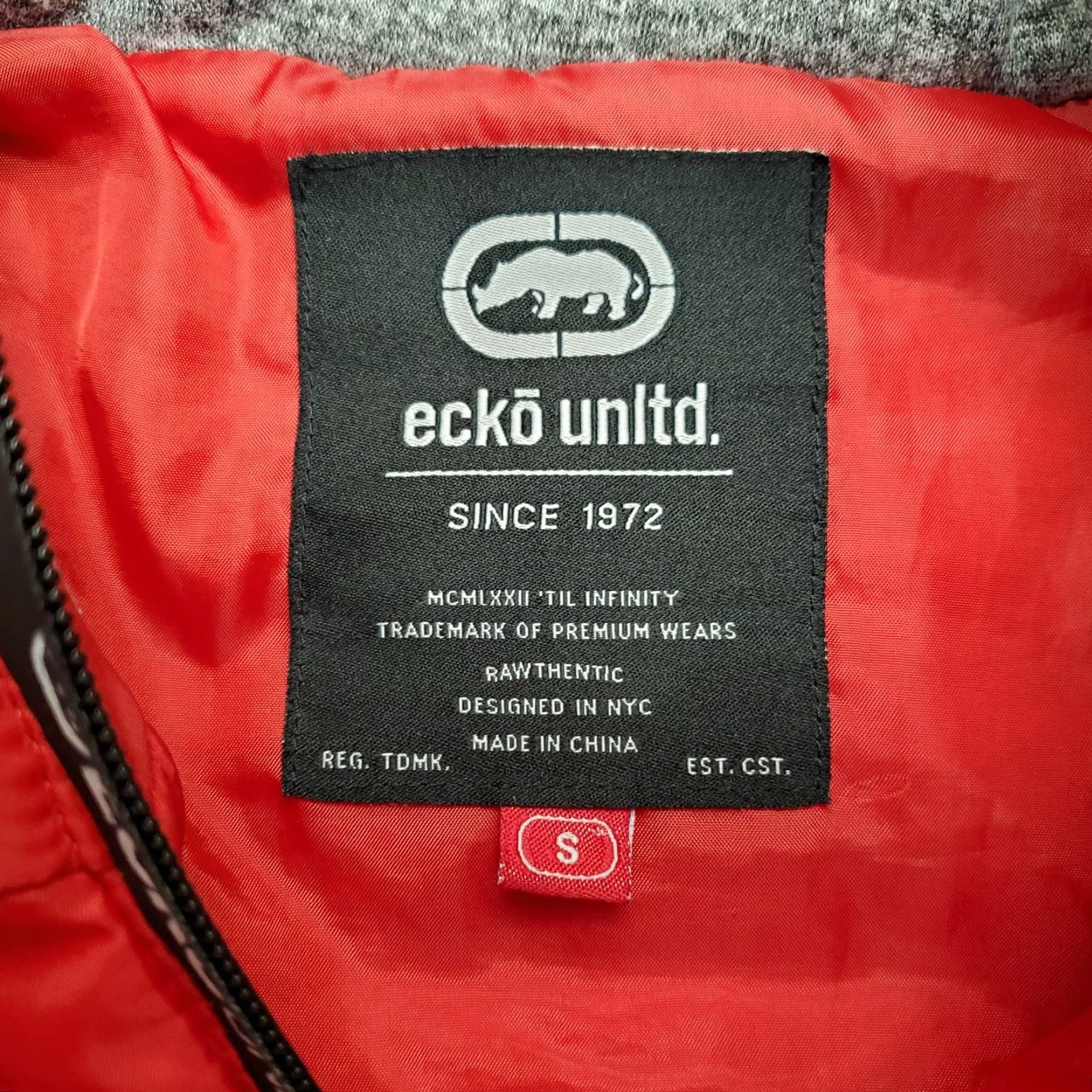 Ecko Unltd. VINTAGE Ecko Unltd Puffer Hoodie Jacket Mens Small Red Gray Hooded Zip Full Zip Casual Skate Outdoor Fleece Size US S / EU 44-46 / 1 - 4 Thumbnail