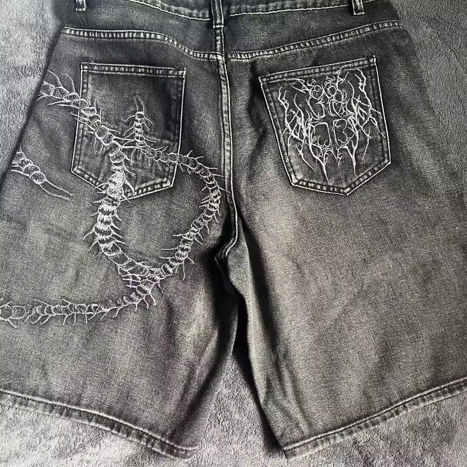 Jean Punk Embroidery Hip Hop Streetwear Trendy Shorts Jorts Size US 30 / EU 46 - 3 Thumbnail