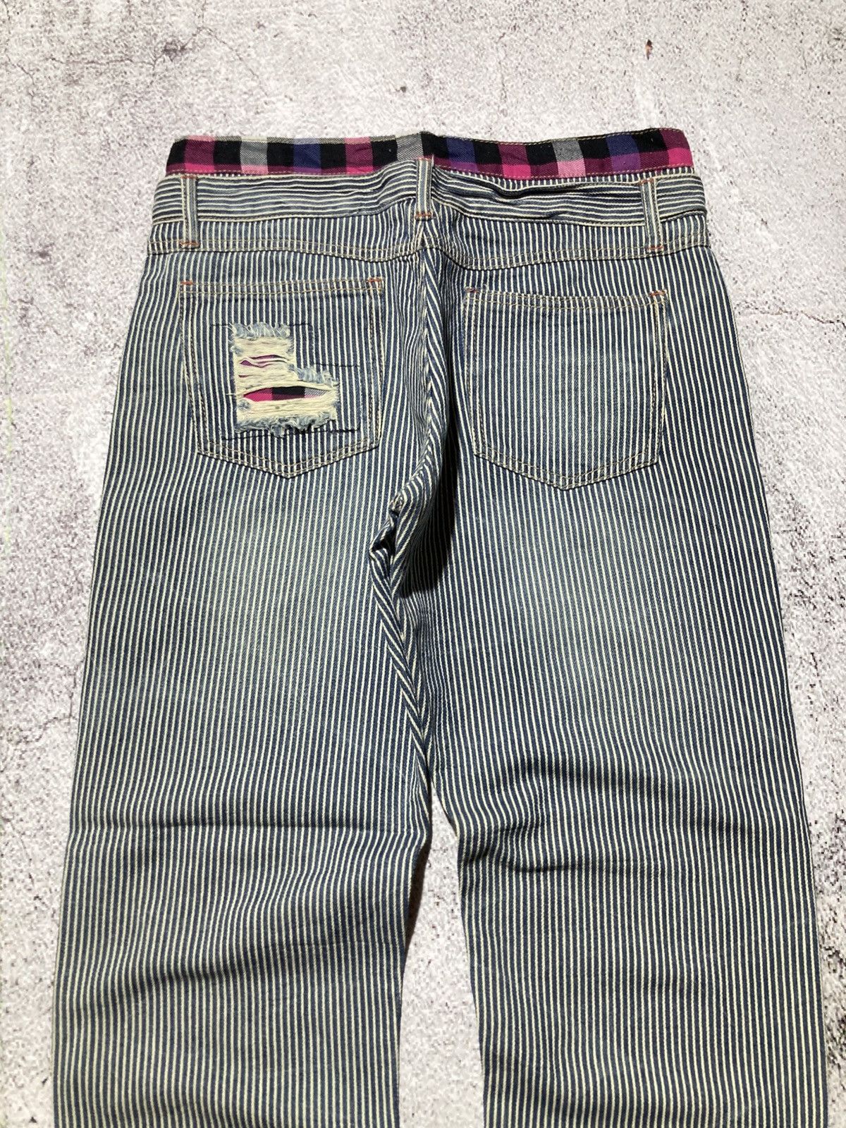 Japanese Brand 2000s Japanese Brand Double Waist Ripped Striped Pants Size US 29 - 12 Thumbnail