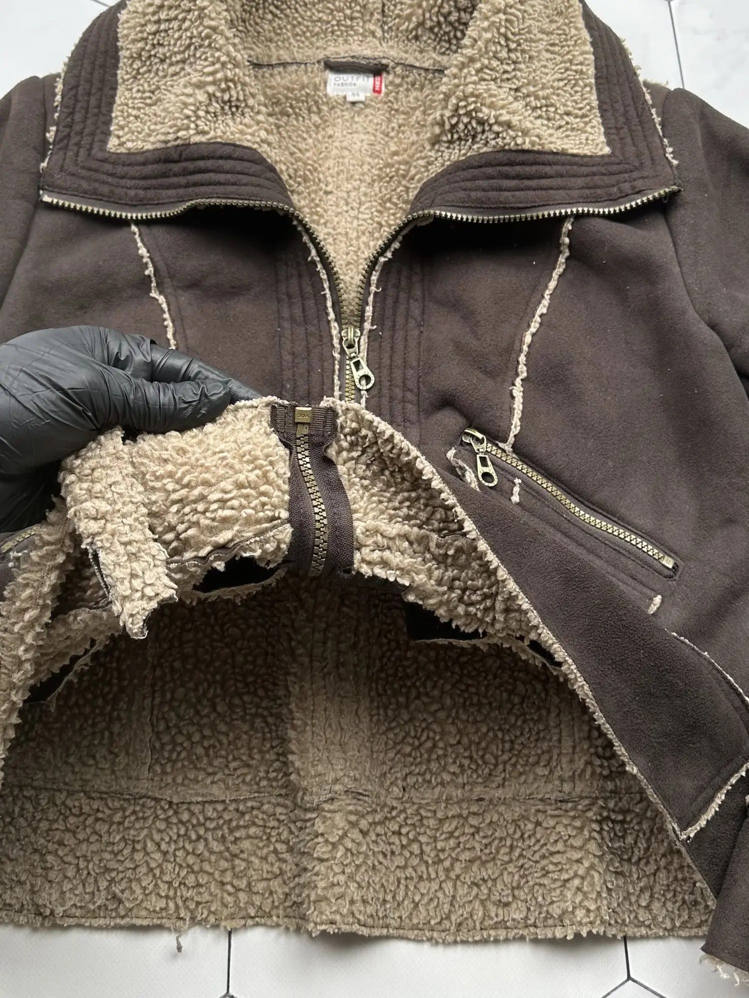 Japanese Brand Vintage Zipped Faux Sheepskin Jacket (B398)E2D15 Size M / US 6-8 / IT 42-44 - 4 Thumbnail