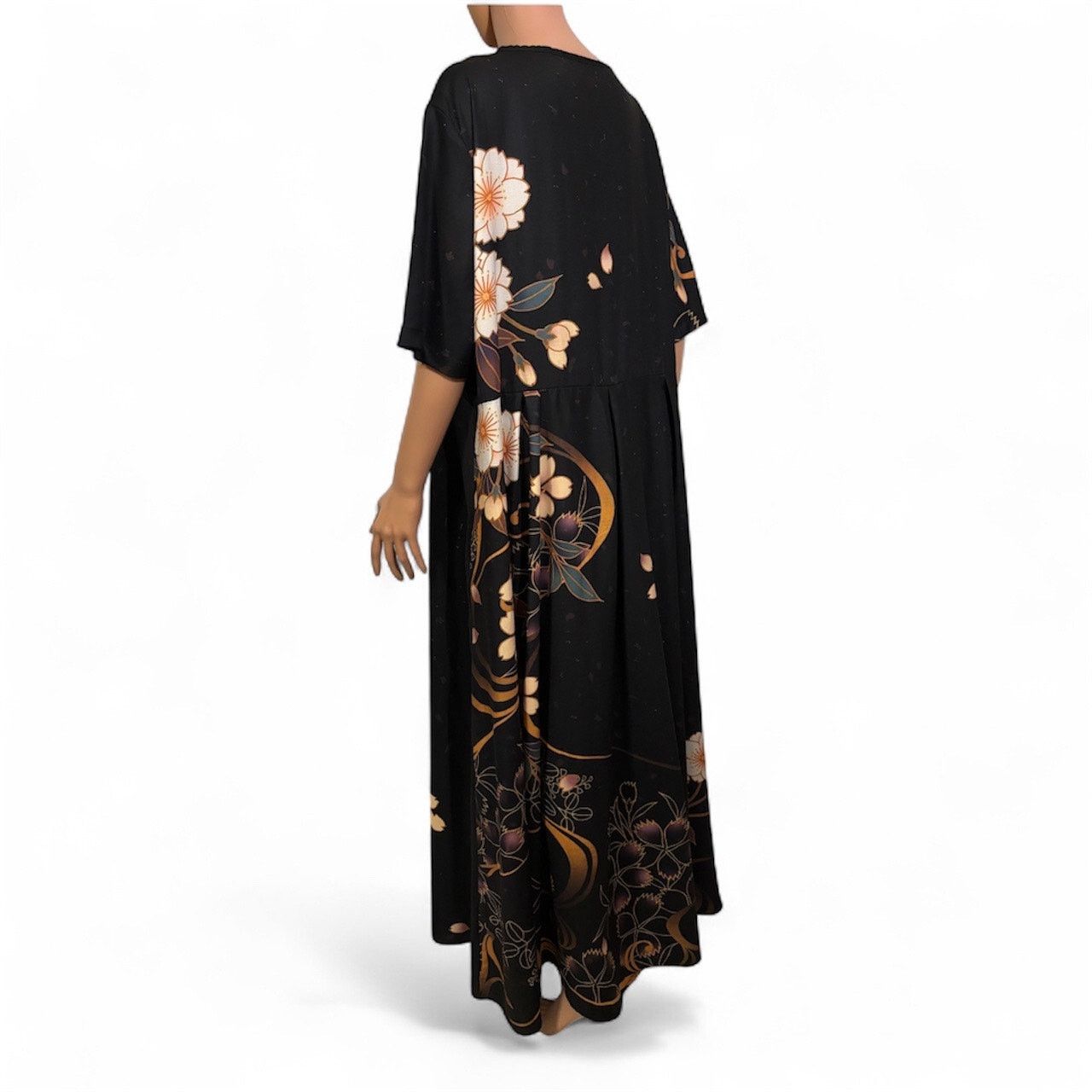 The Unbranded Brand Fsqjgq Black Floral Full Length Dress 5XL Size 4XL / US 24-26 - 4 Thumbnail